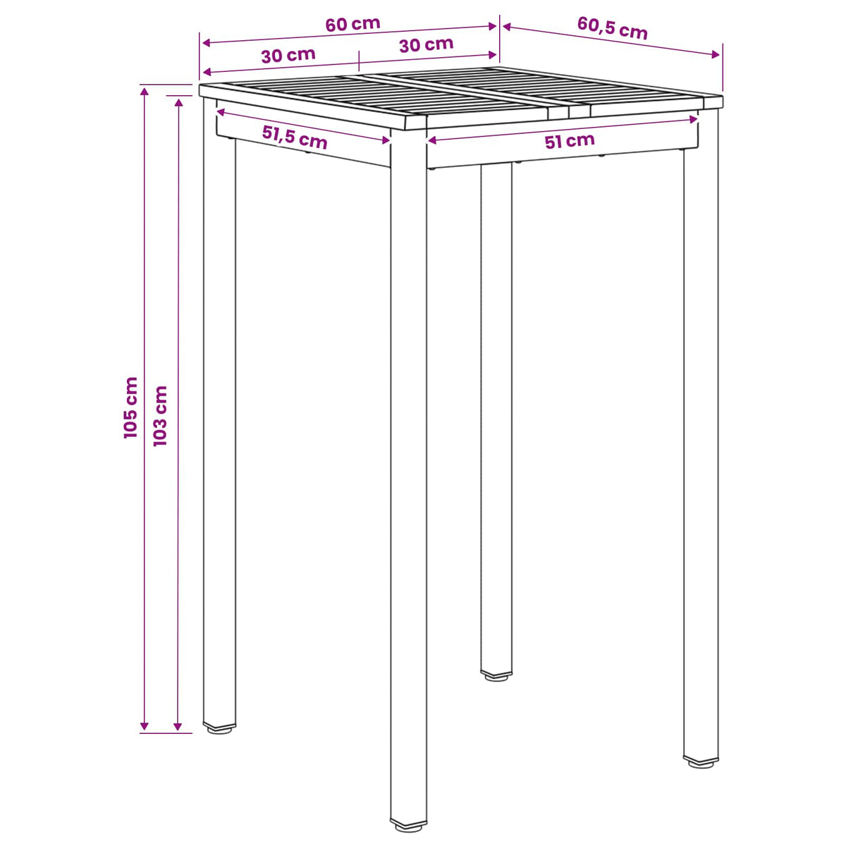 Garden Bar Table NAARDEN Natural and Black 60 x 60.5 x 105 cm