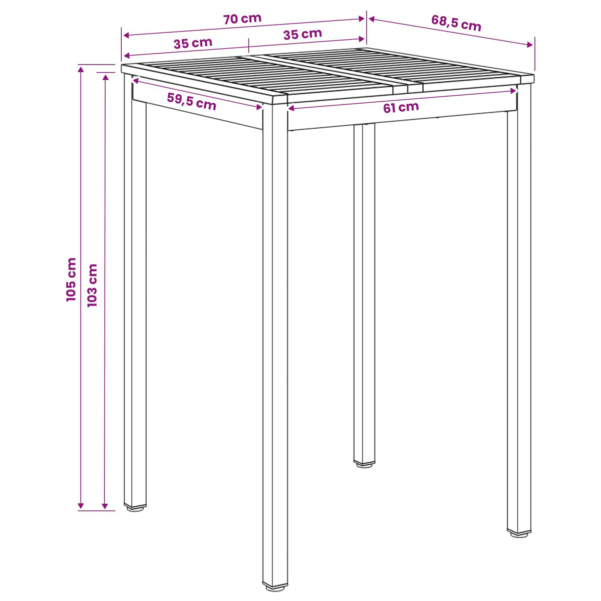 Garden Bar Table NAARDEN Natural and Black 70 x 68.5 x 105 cm