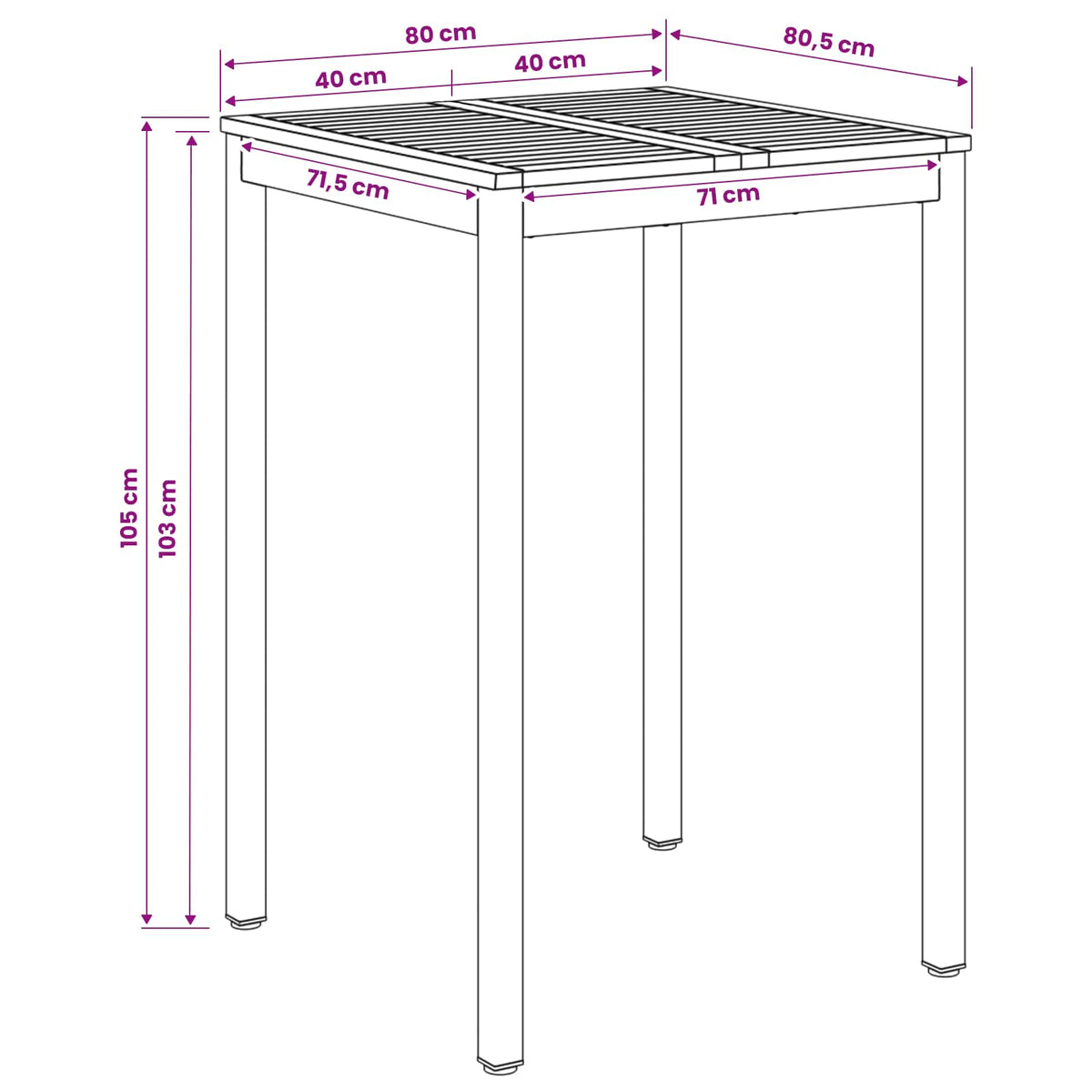 Garden Bar Table NAARDEN Natural and Black 80 x 80.5 x 105 cm