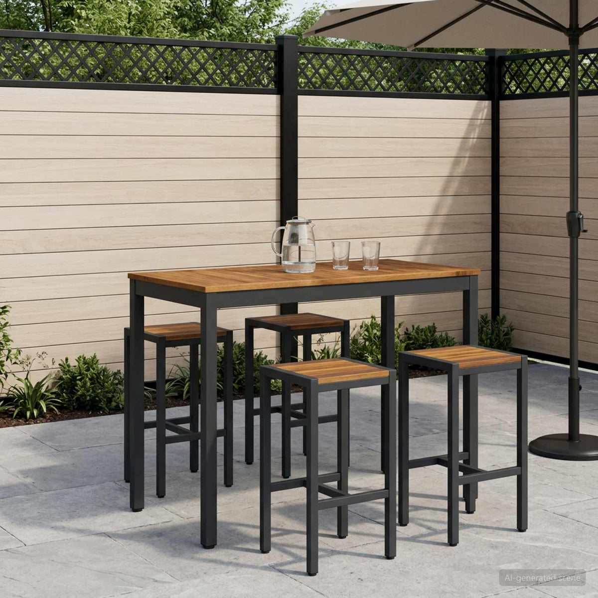 Garden Bar Table NAARDEN Natural and Black 108.5 x 55 x 105 cm
