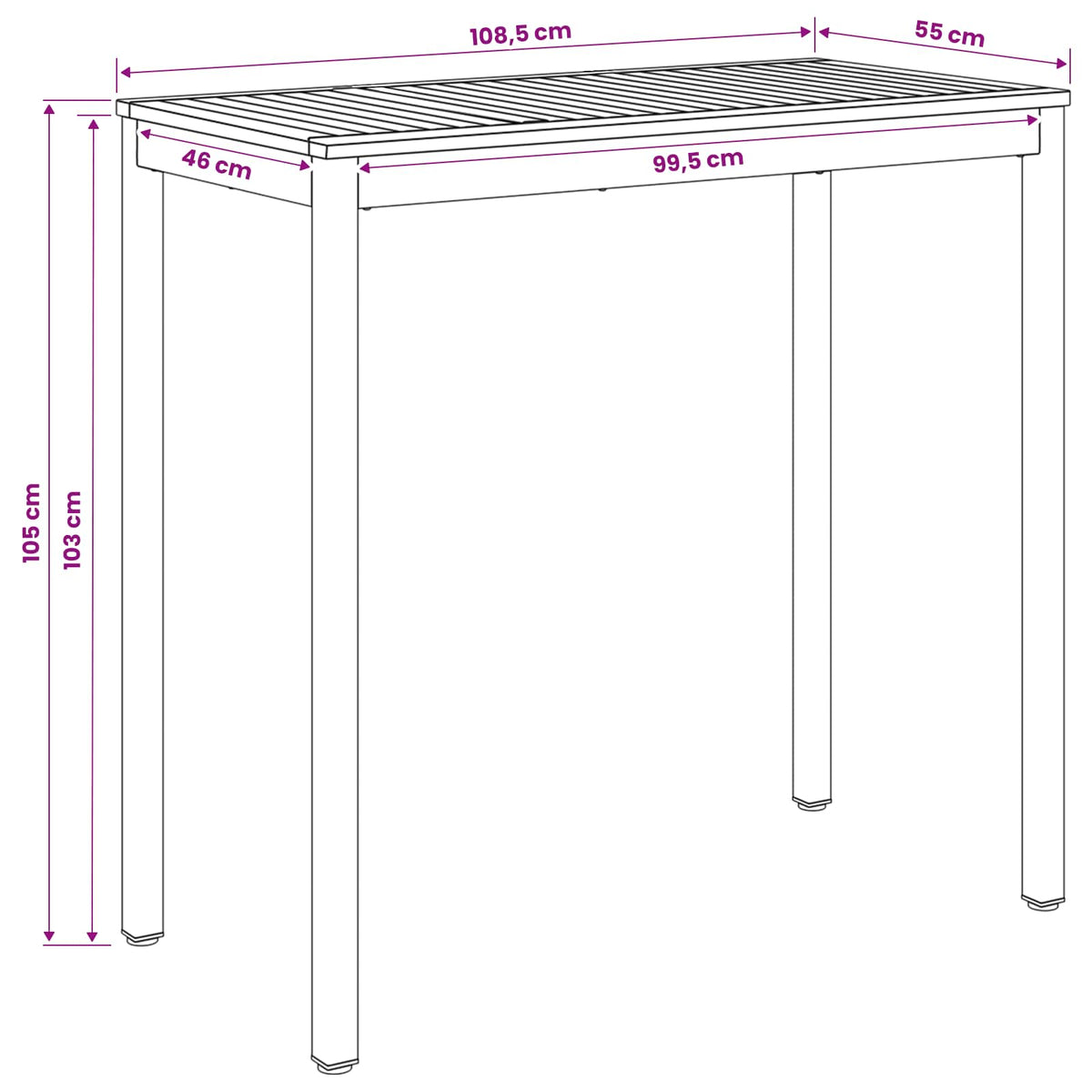 Garden Bar Table NAARDEN Natural and Black 108.5 x 55 x 105 cm