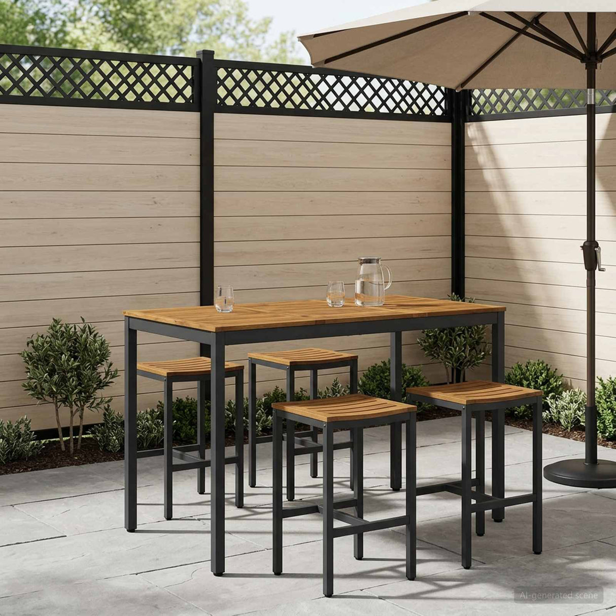 Garden Bar Table Natural and Black 141 x 80.5 x 105 cm