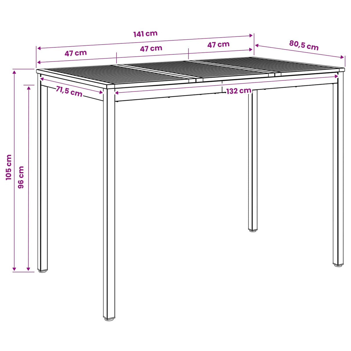 Garden Bar Table Natural and Black 141 x 80.5 x 105 cm