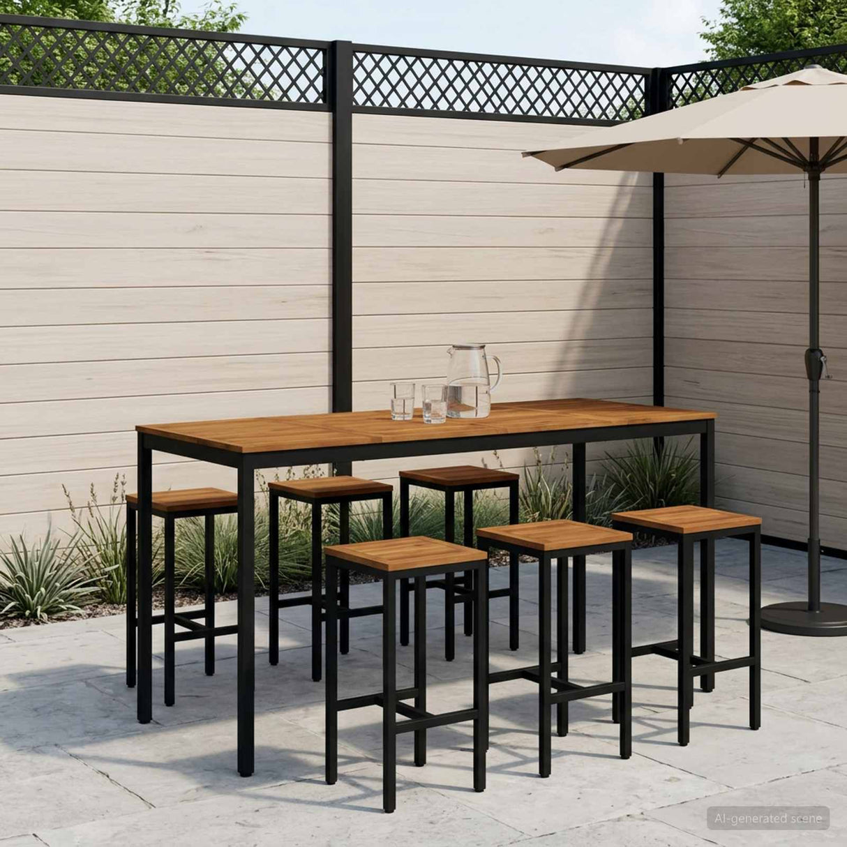 Garden Bar Table Natural and Black 196 x 80.5 x 105 cm