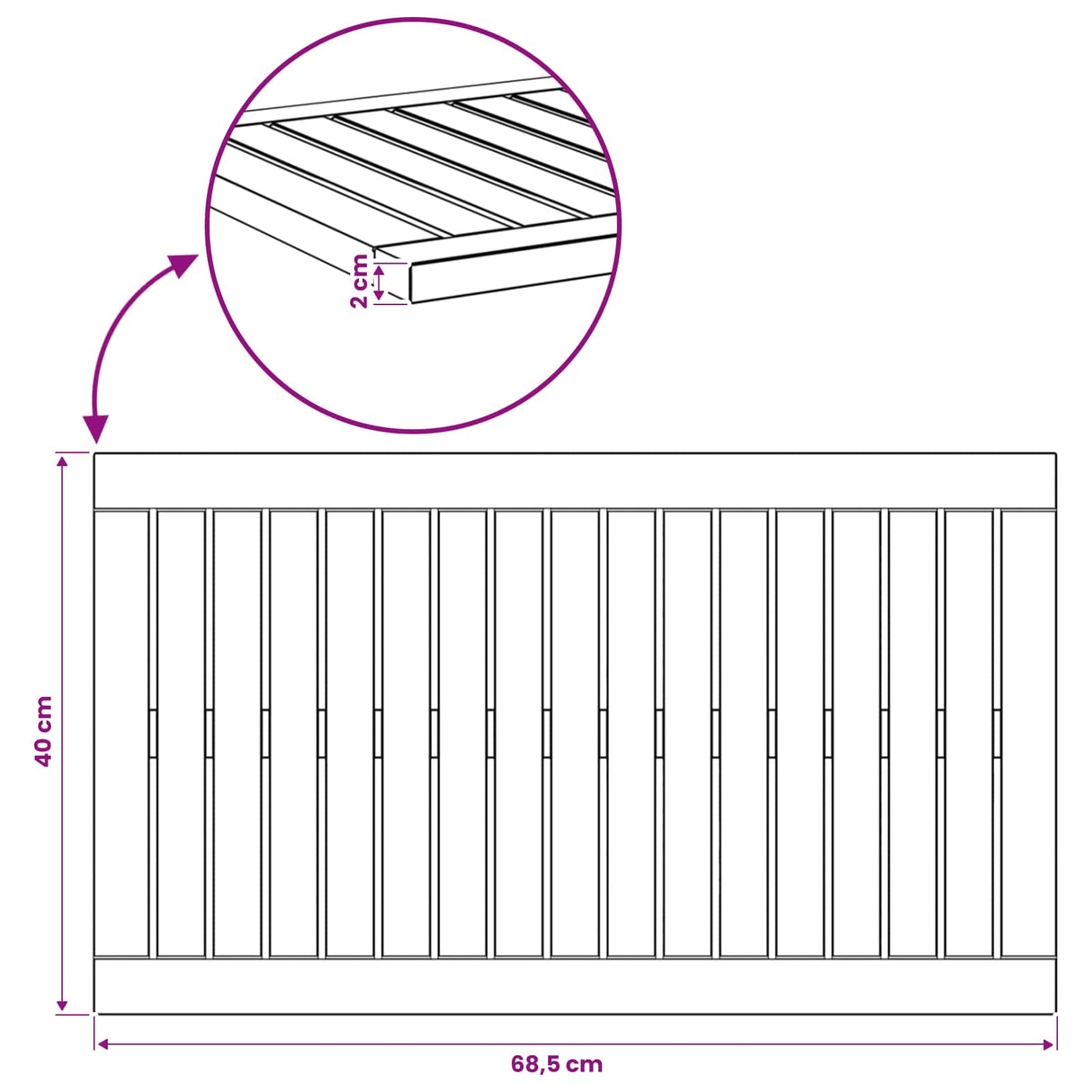 Table Top 68.5 x 40 x 2 cm Rectangular Solid Acacia Wood