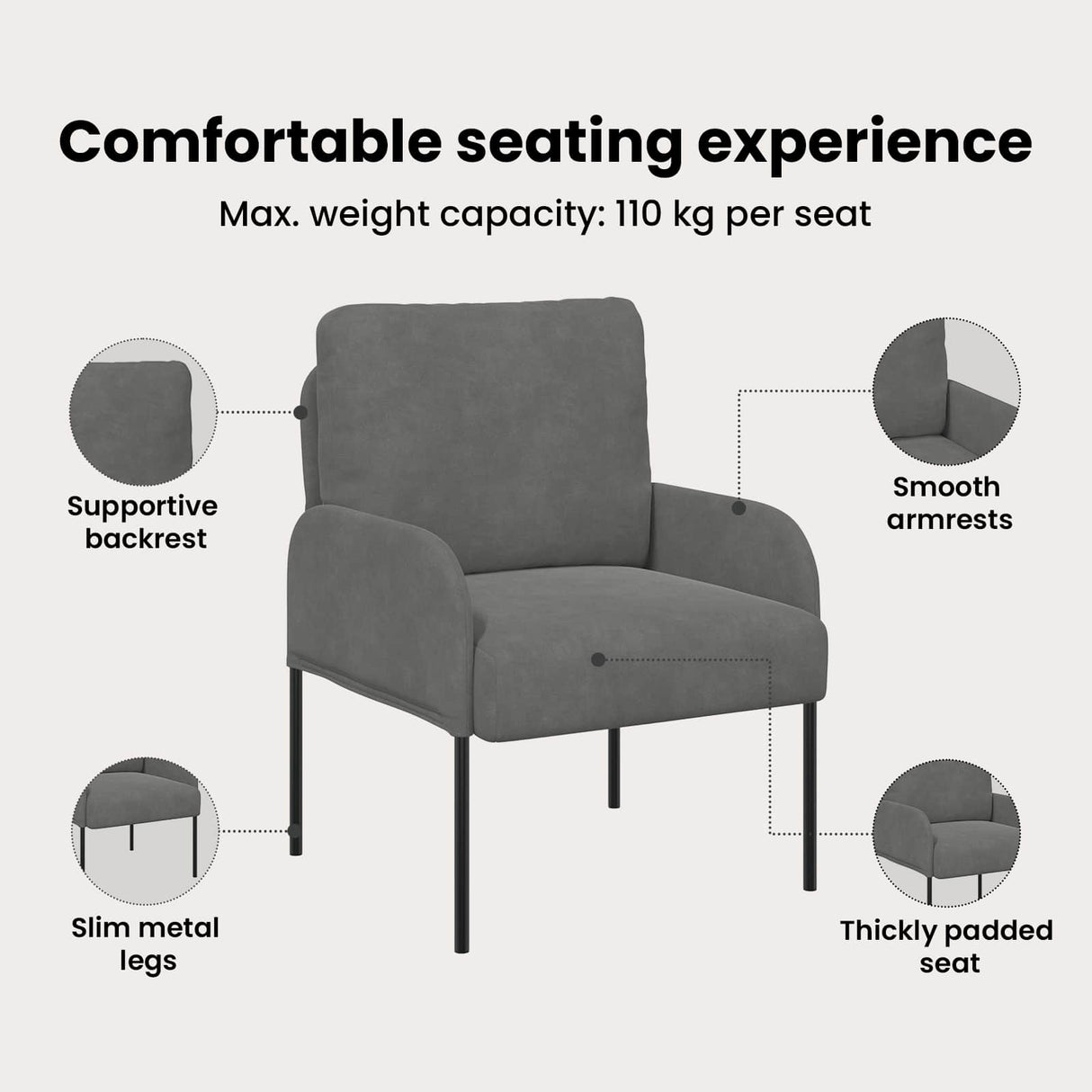 Sofa Sets with Cushion 3 pcs Dark Grey 115 x 56 x 80 cm Plywood