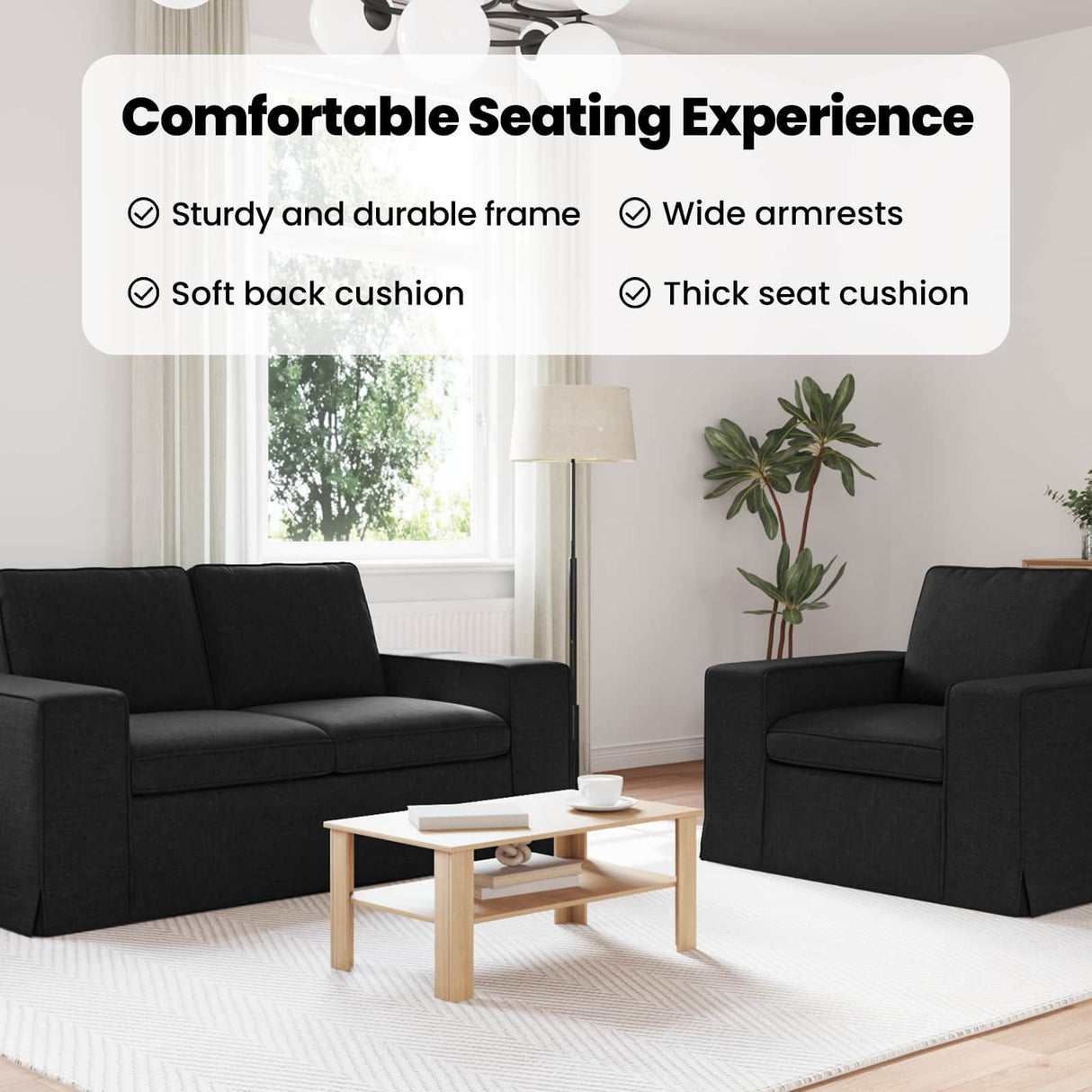 Sofa Set 2 pcs Black 162 x 80 x 82 cm Fabric