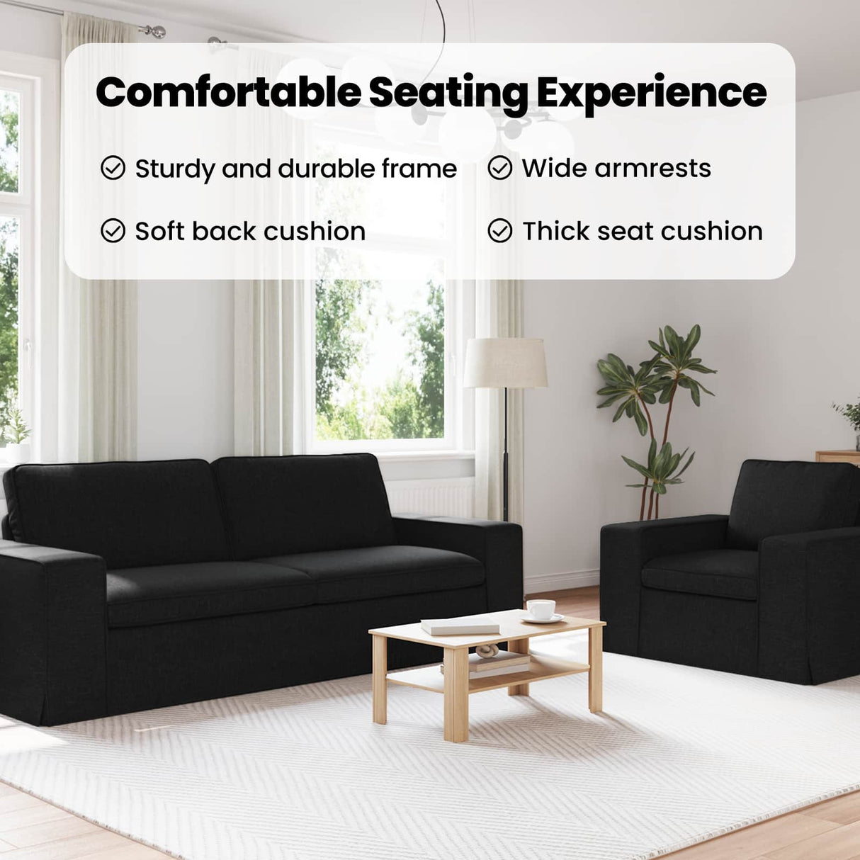 Sofa Set 2 pcs Black 222 x 80 x 82 cm Fabric