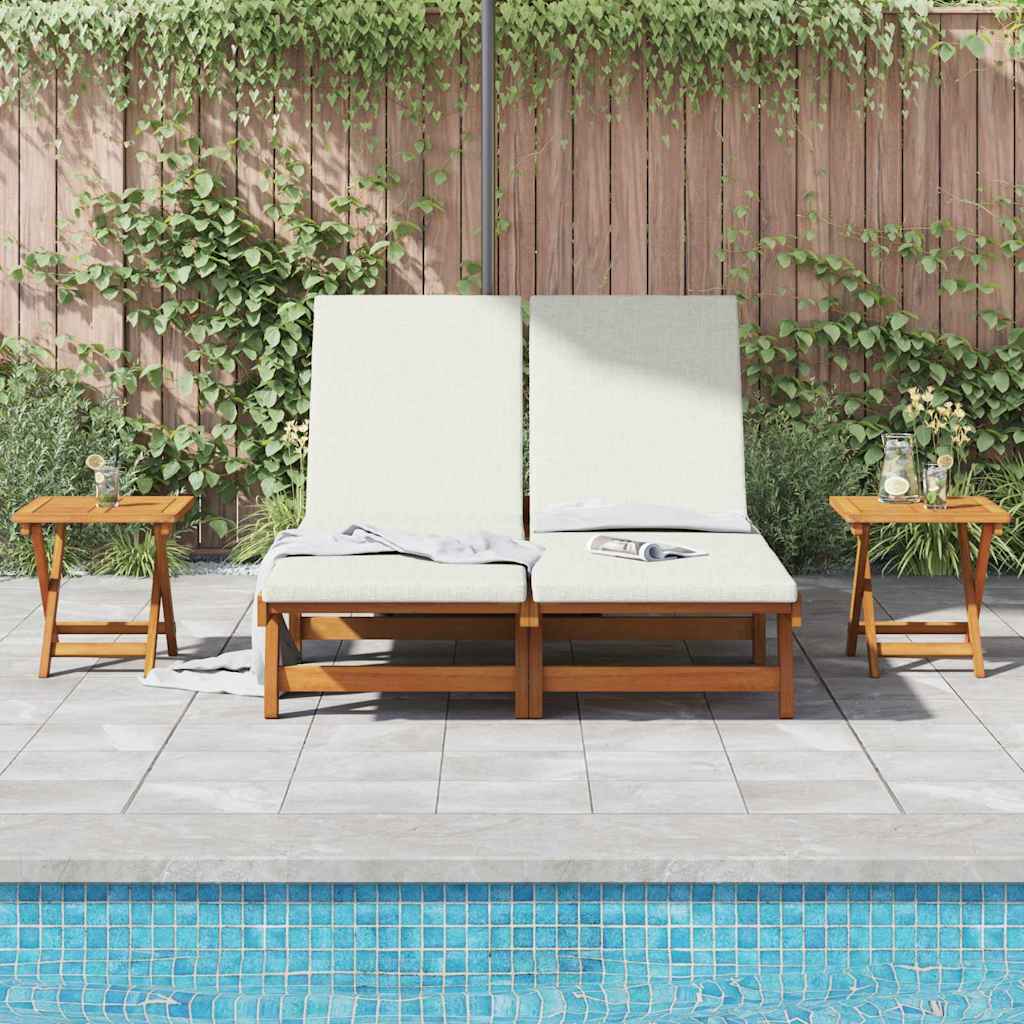 Sun Lounger Reclining Cream White Solid Acacia Wood