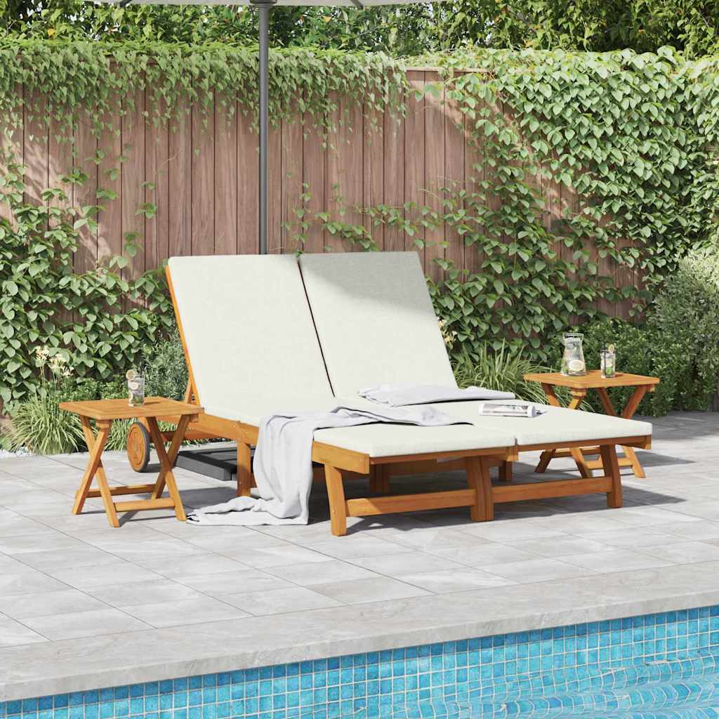 Sun Lounger Reclining Cream White Solid Acacia Wood