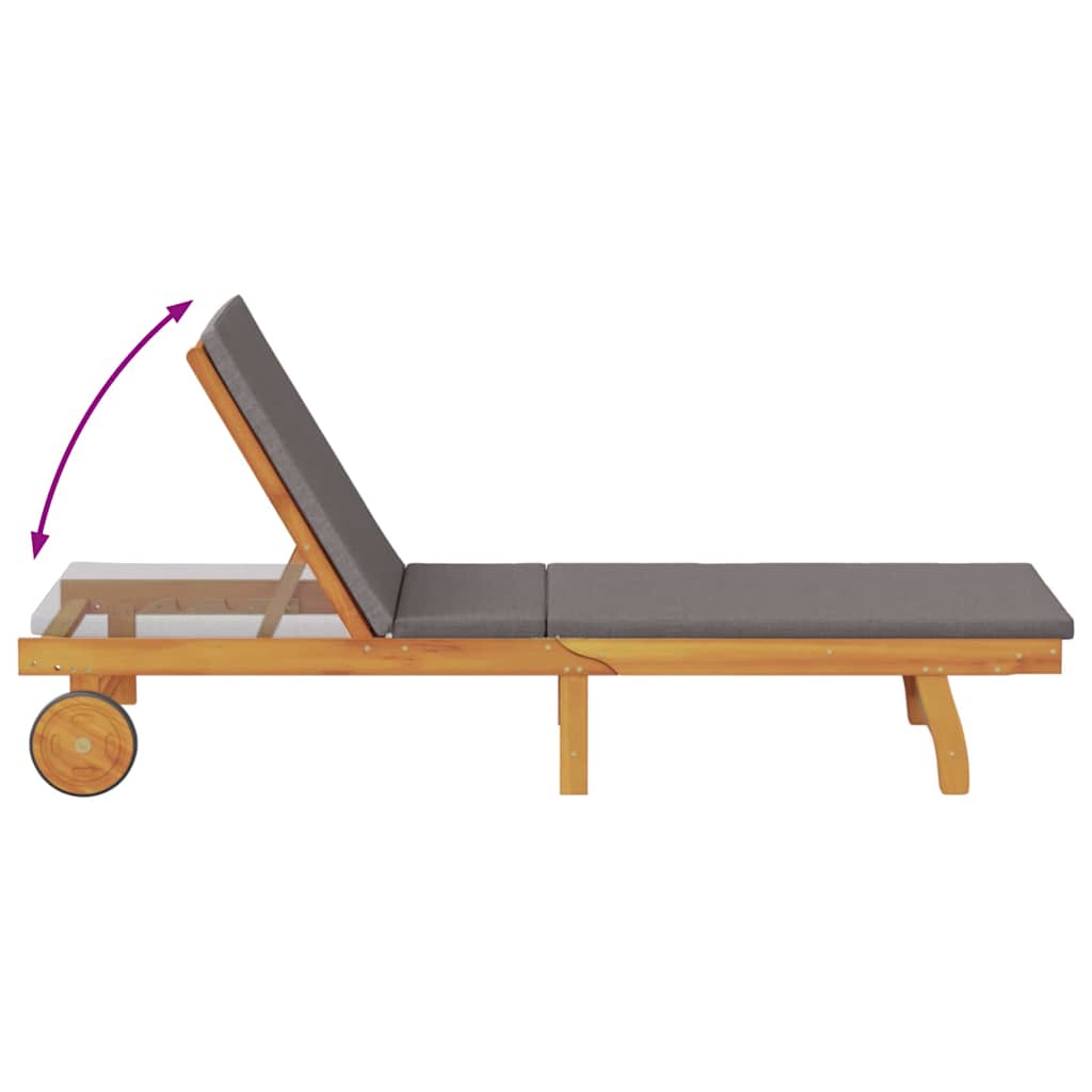 Sun Lounger Reclining with Cushion Dark Grey Solid Acacia Wood
