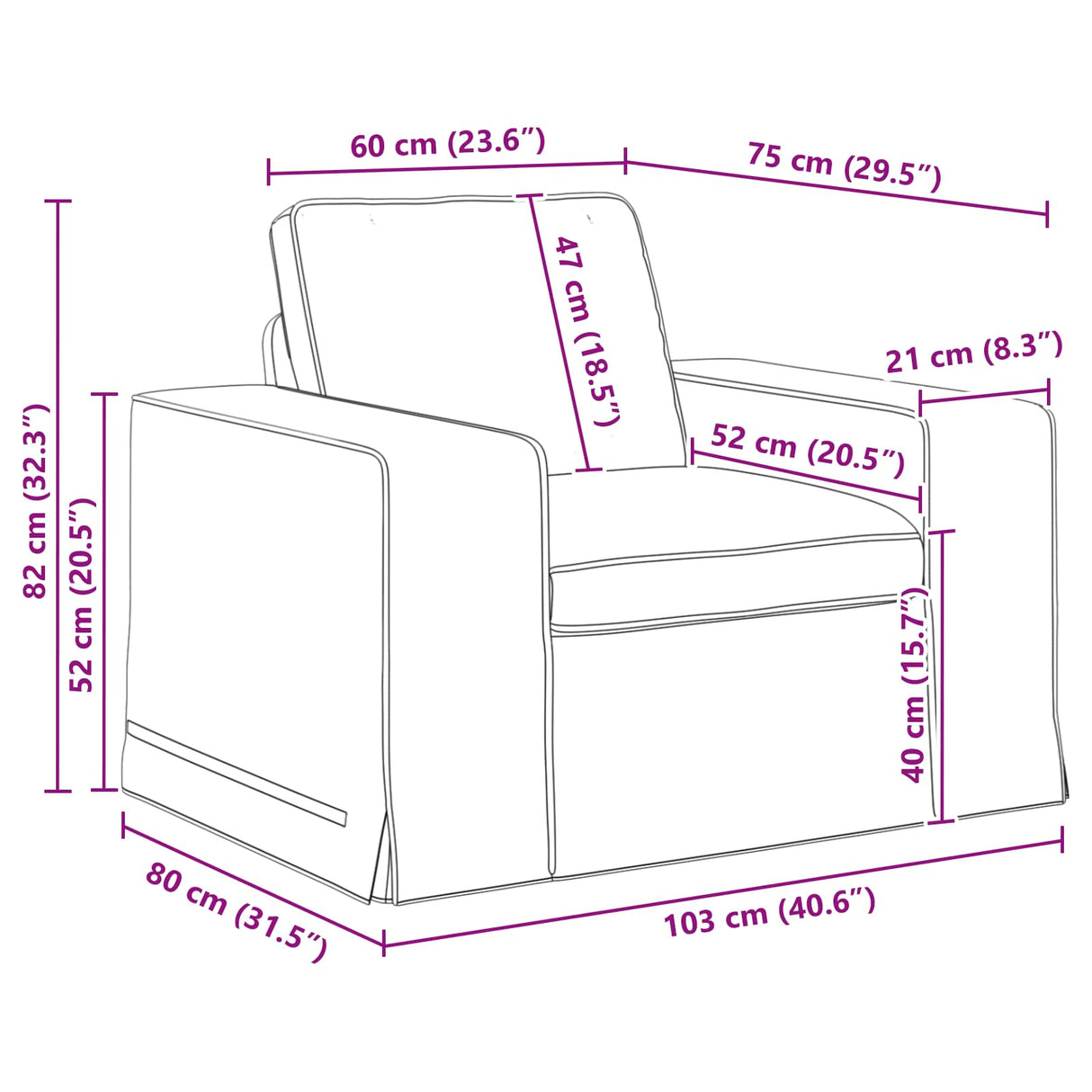 Sofa Dark Grey 103 x 80 x 82 cm Fabric