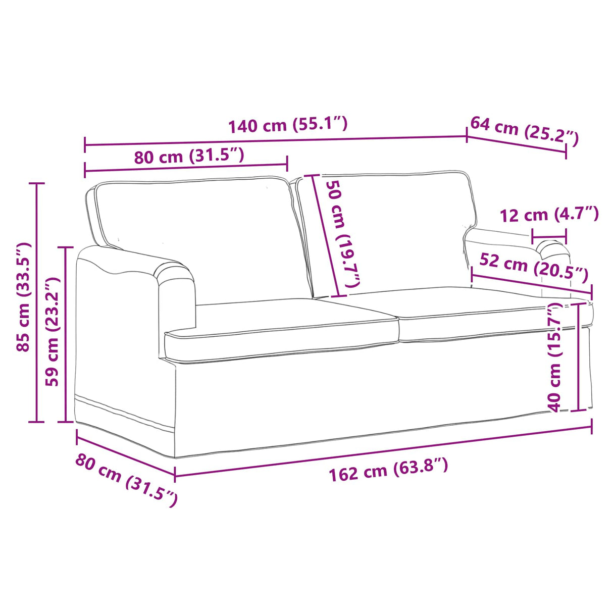 Sofa Black 162 x 80 x 85 cm Fabric