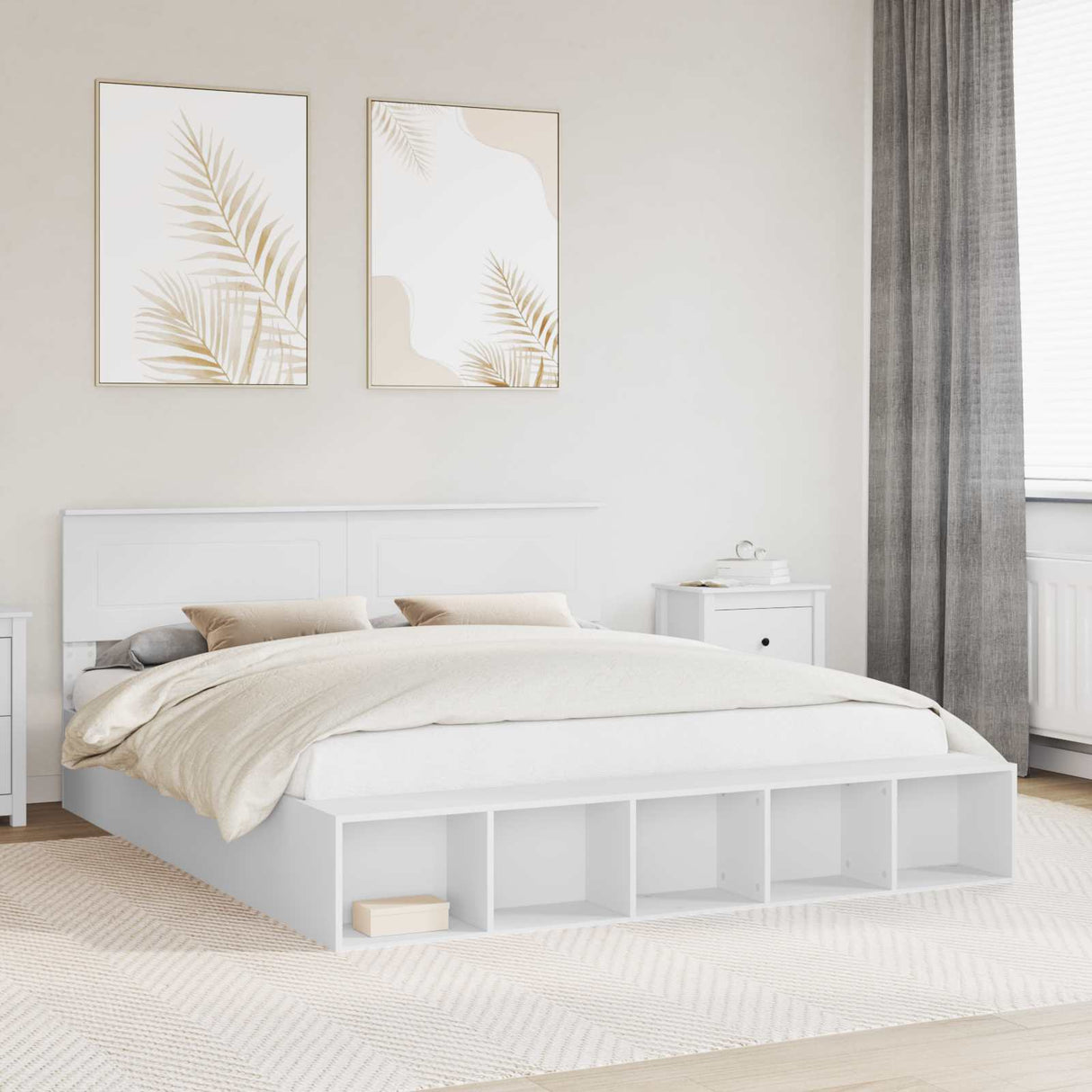 Bed Frame with Shelf Manual White 180 x 200 cm Engineered Wood