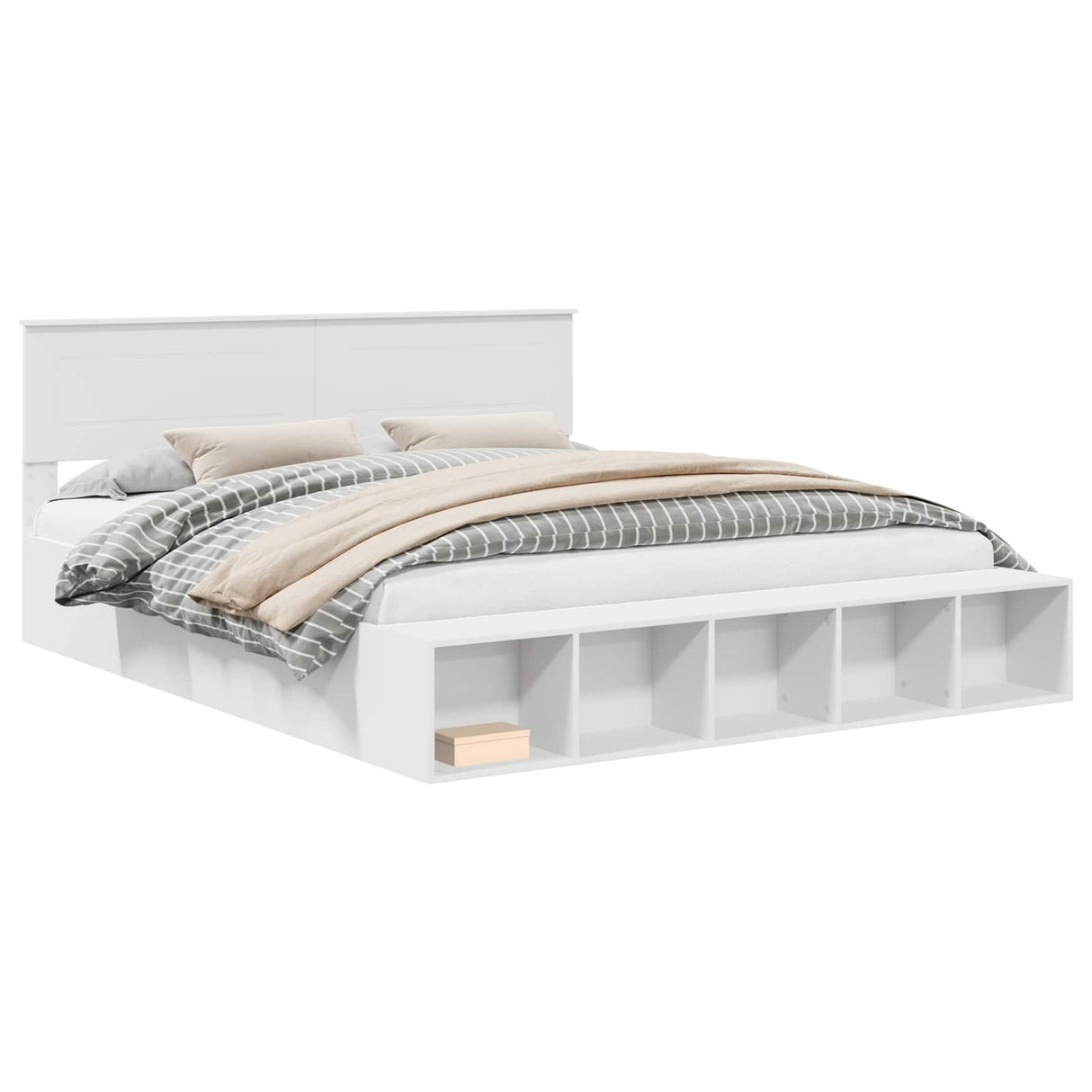 Bed Frame with Shelf Manual White 180 x 200 cm Engineered Wood