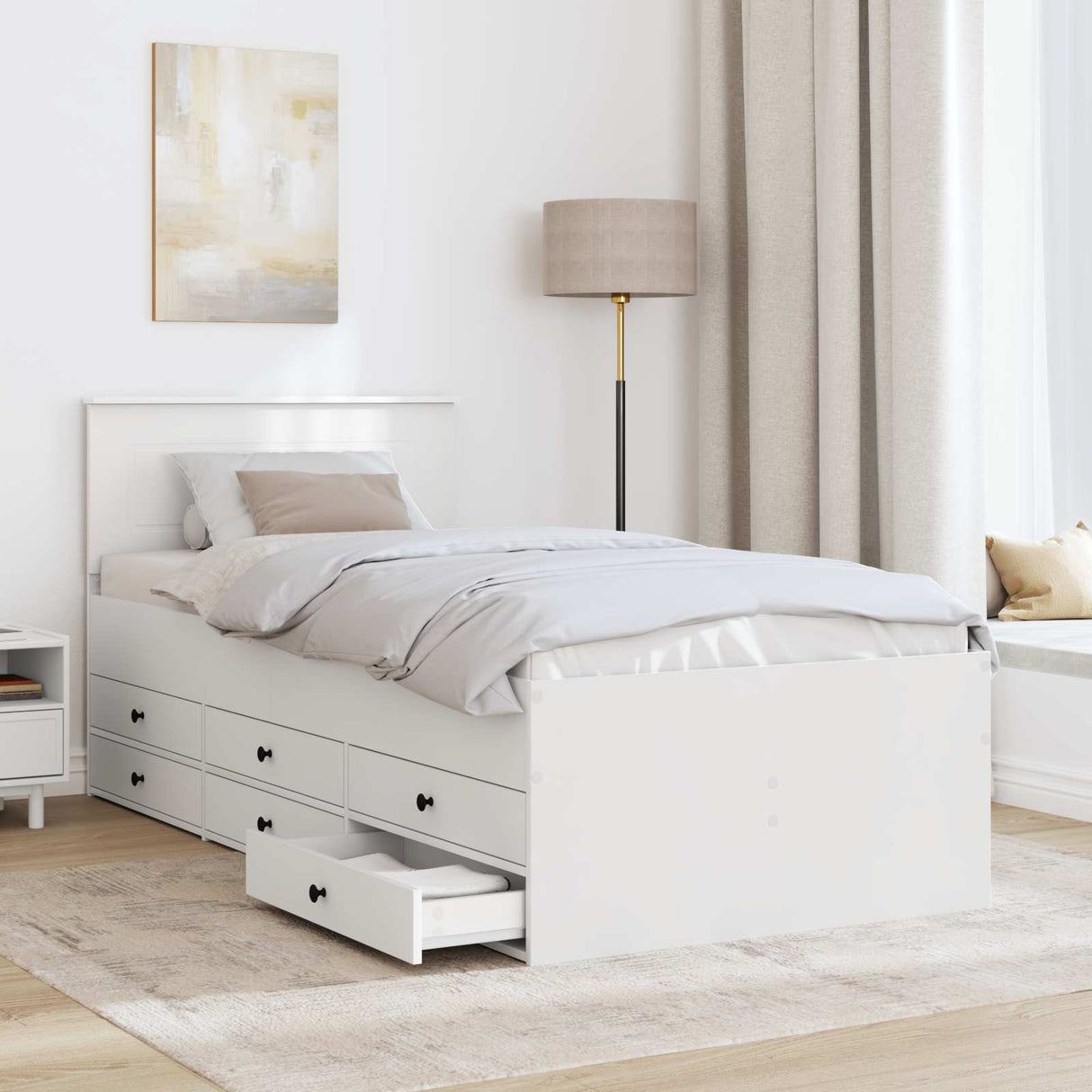 Daybed with Drawer White and Black 90 x 190 cm Engineered Wood