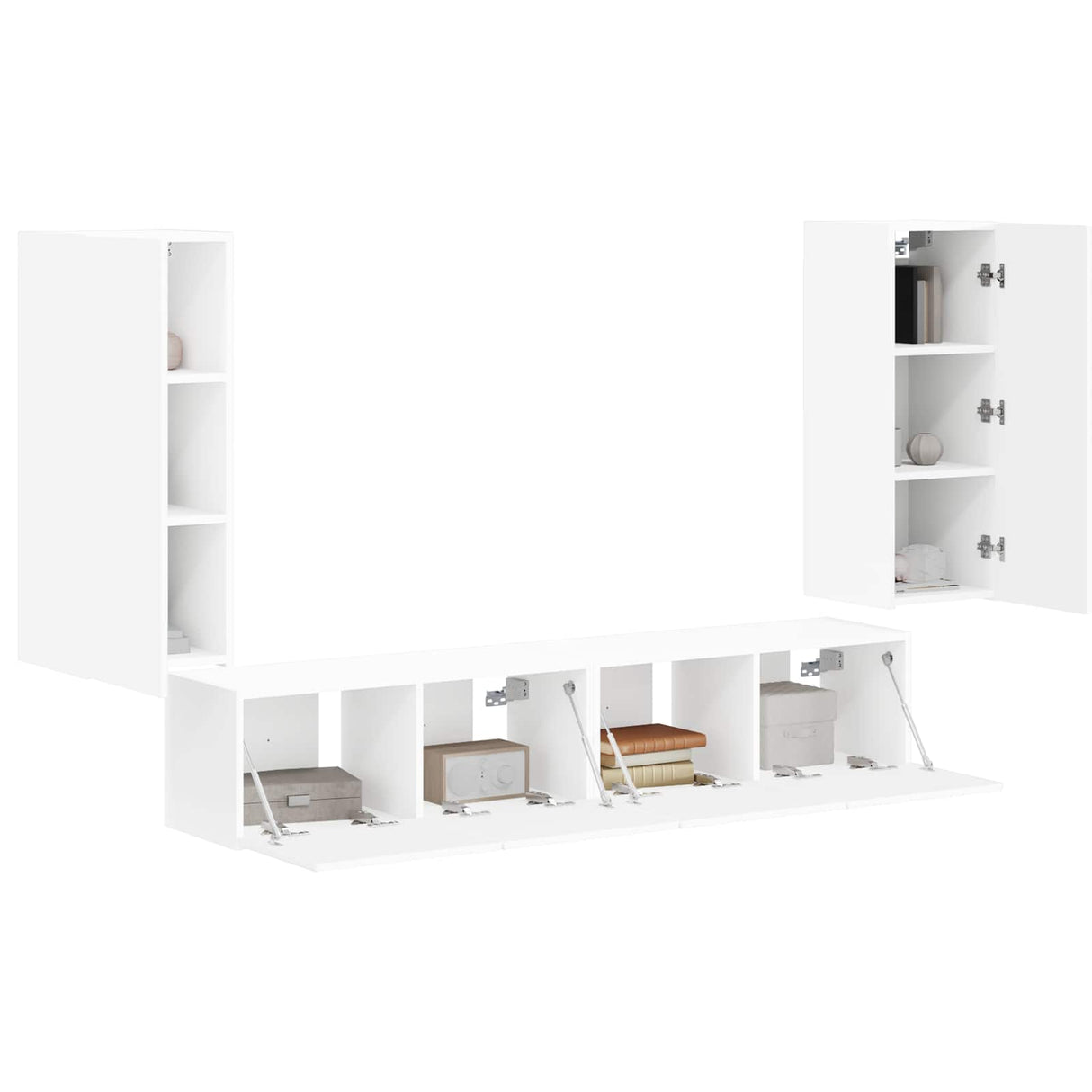 TV Wall Cabinet Set 4 pcs White Engineered Wood