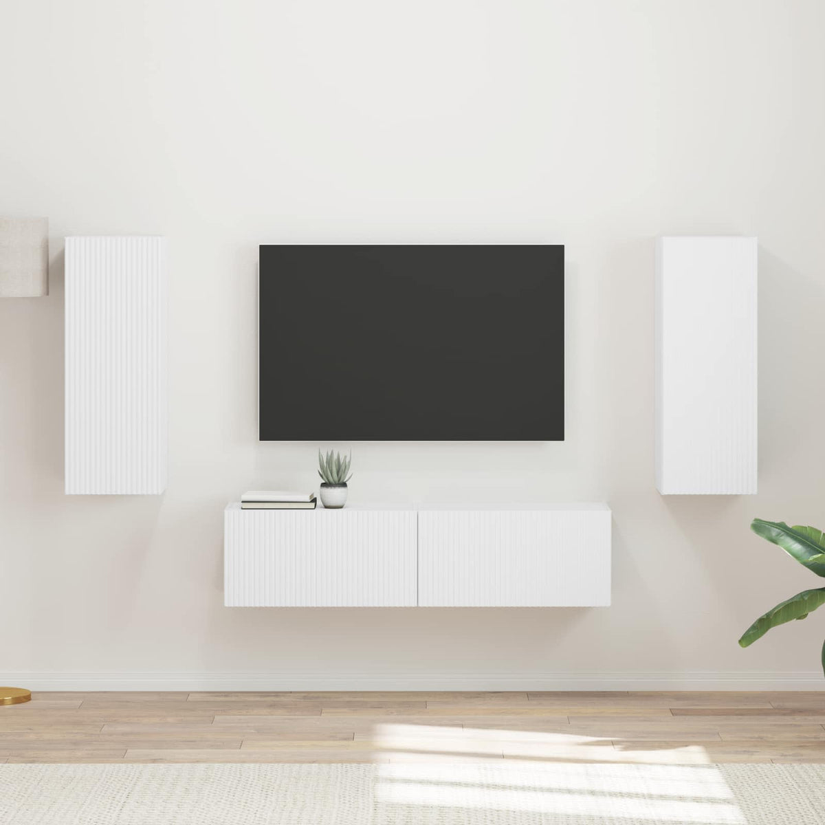 TV Cabinet Set 2 pcs White Engineered Wood