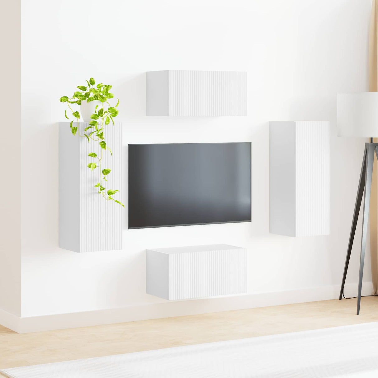 TV Cabinet Set 2 pcs White Engineered Wood