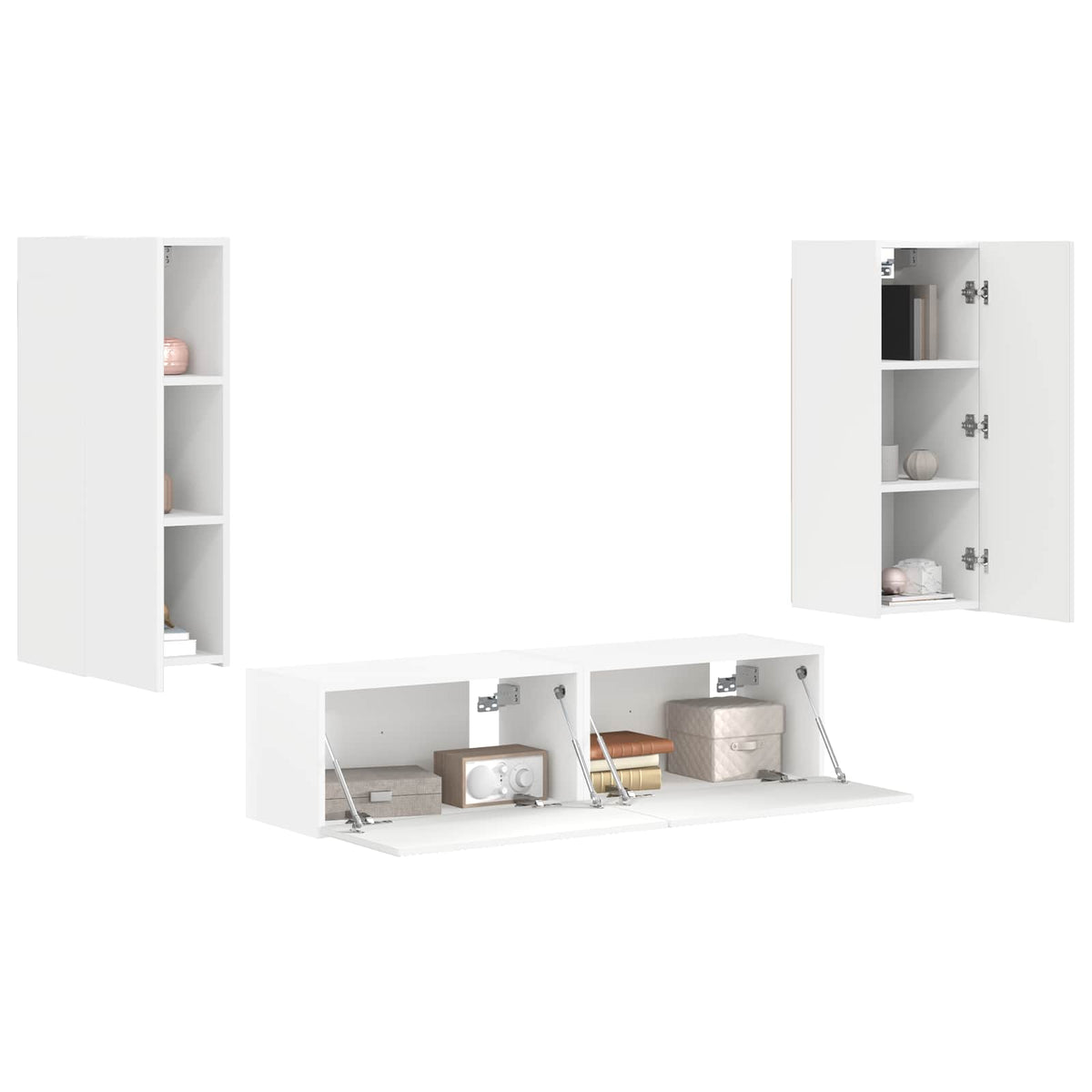 TV Cabinet Set 2 pcs White Engineered Wood