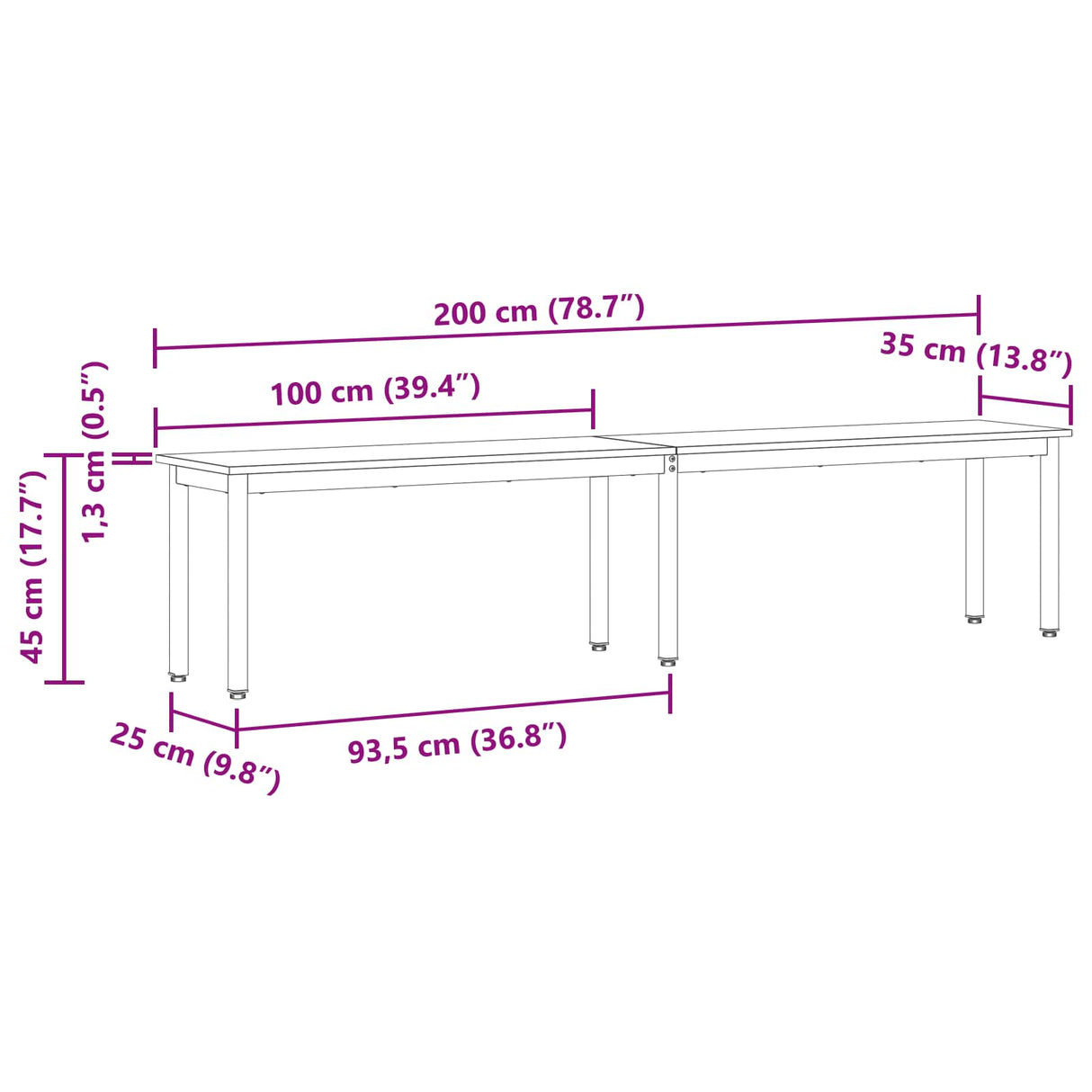 Bench Black Oak 200 x 35 x 45 cm Engineered Wood