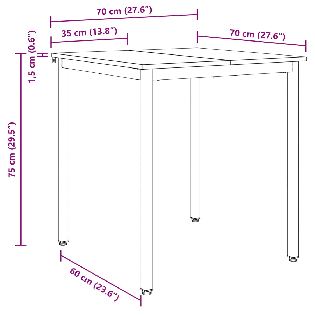 Dining Tables 70 x 70 x 75 cm METAL