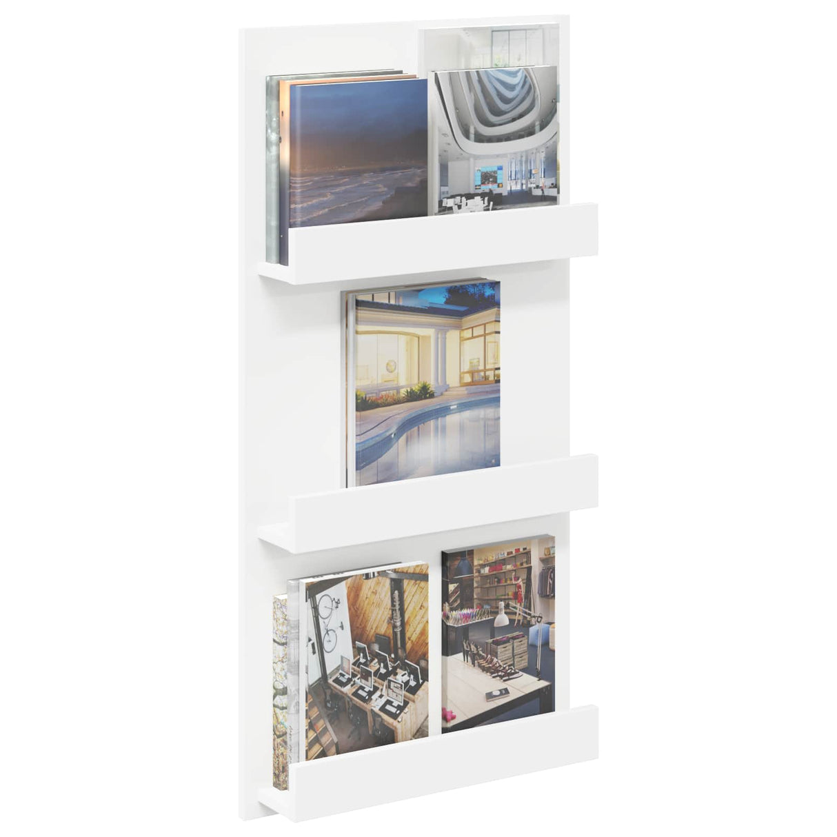 Magazine Rack with Shelf White 51 x 11 x 102 cm Engineered Wood