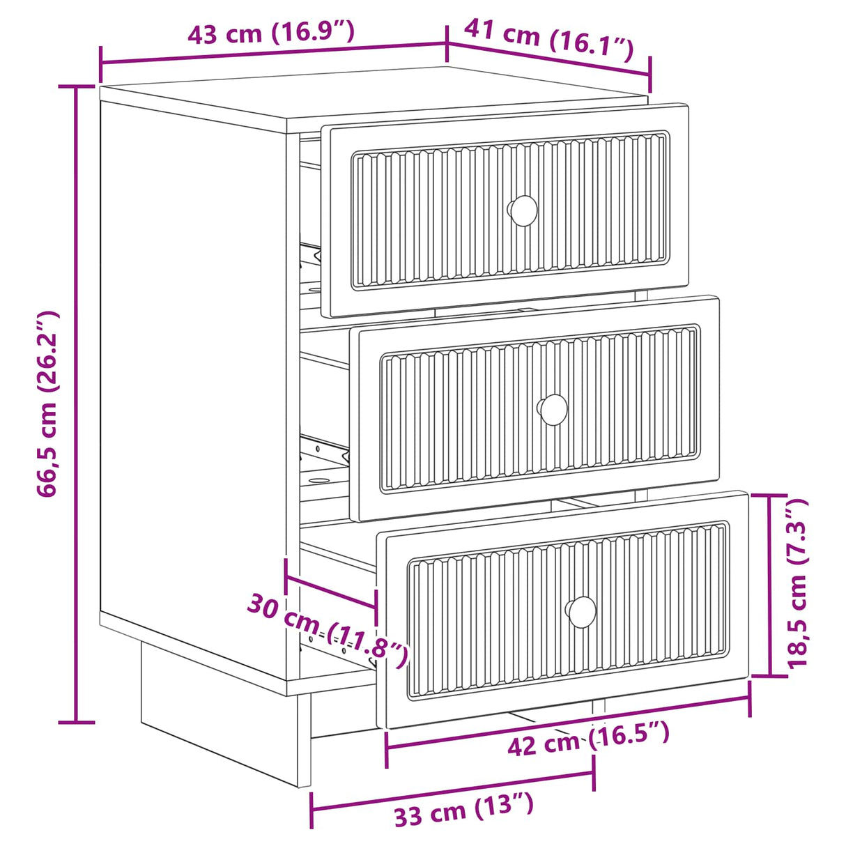 Bedside Cabinet White 43 x 41 x 66.5 cm Engineered Wood