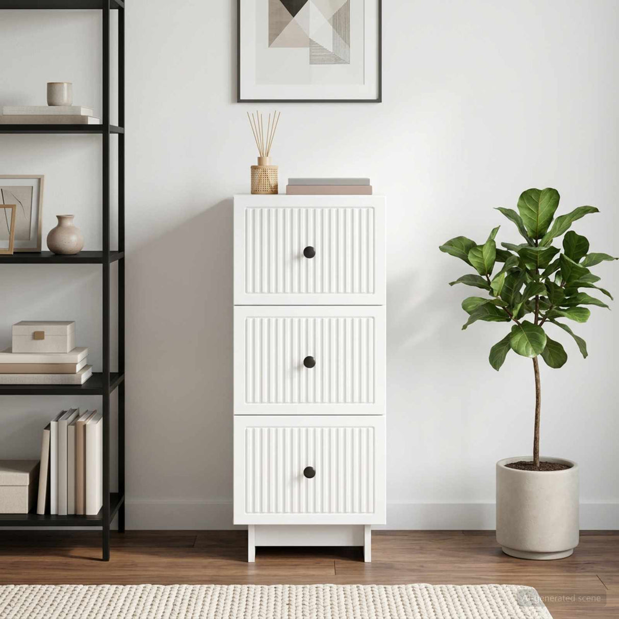 Drawer Cabinet White 33 x 34.5 x 90 cm Engineered Wood