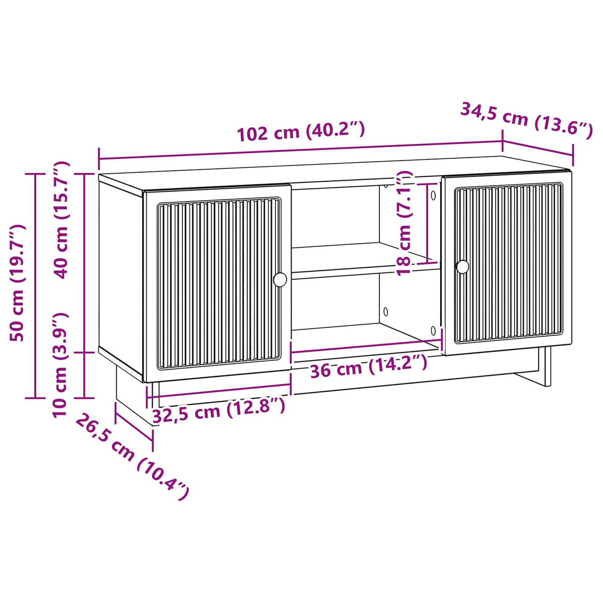 TV Cabinet 102 x 34.5 x 50 cm White Engineered Wood