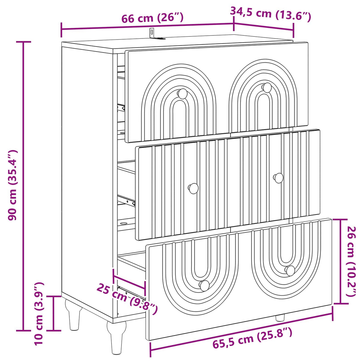 Drawer Cabinet White 66 x 34.5 x 90 cm Engineered Wood