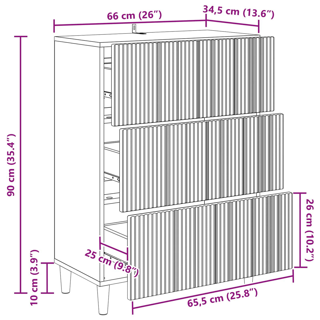 Drawer Cabinet White 66 x 34.5 x 90 cm Engineered Wood