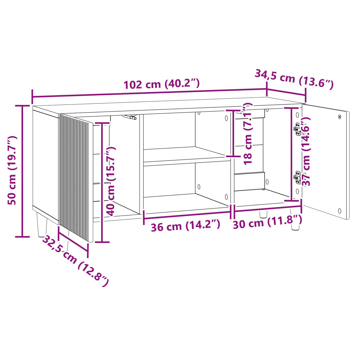 TV Cabinet White 102 x 34.5 x 50 cm Engineered Wood
