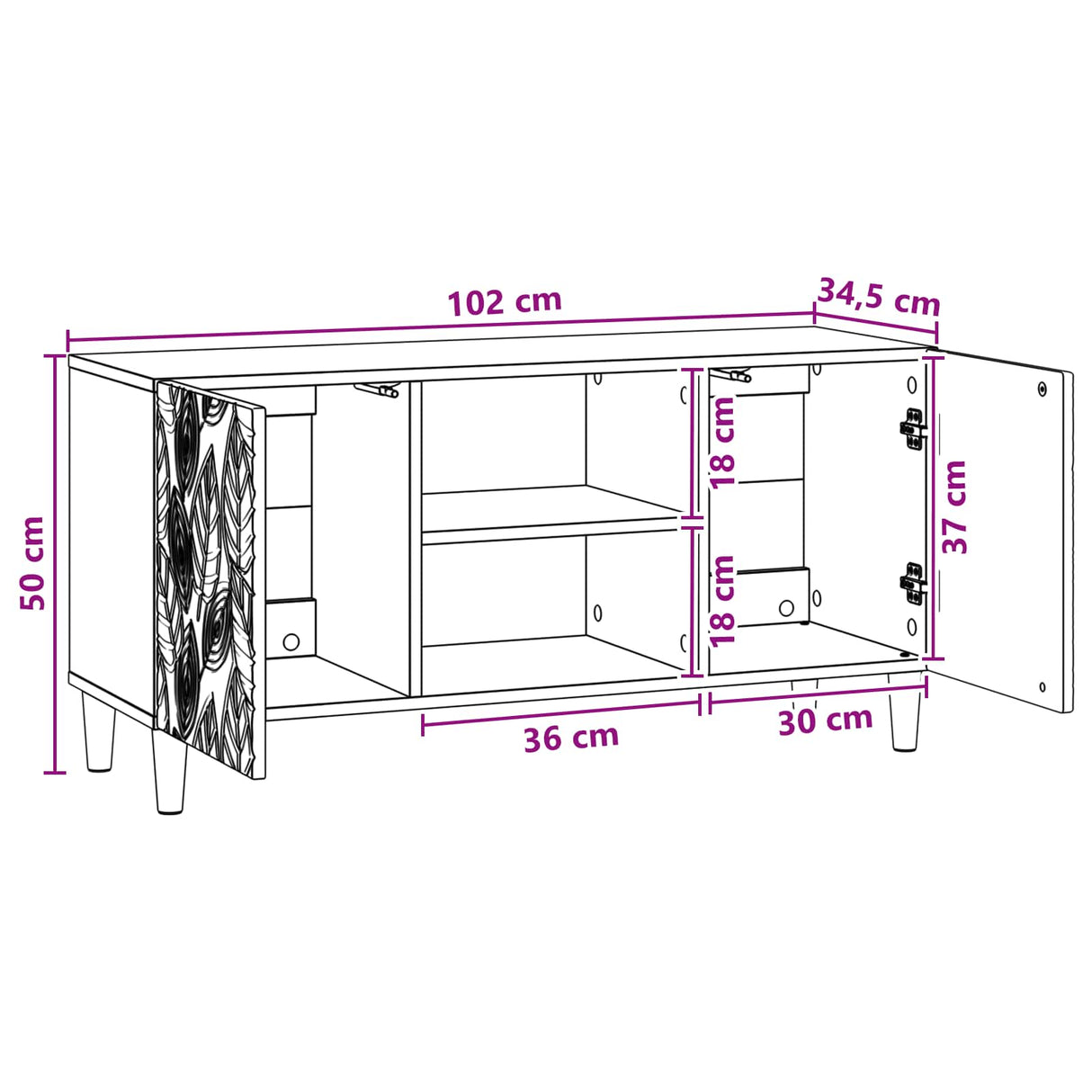 TV Cabinet 102 x 34.5 x 50 cm White Engineered Wood