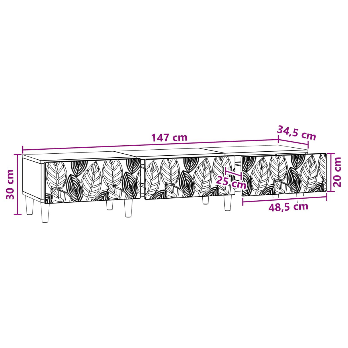 TV Cabinet 147 x 34.5 x 30 cm White Engineered Wood