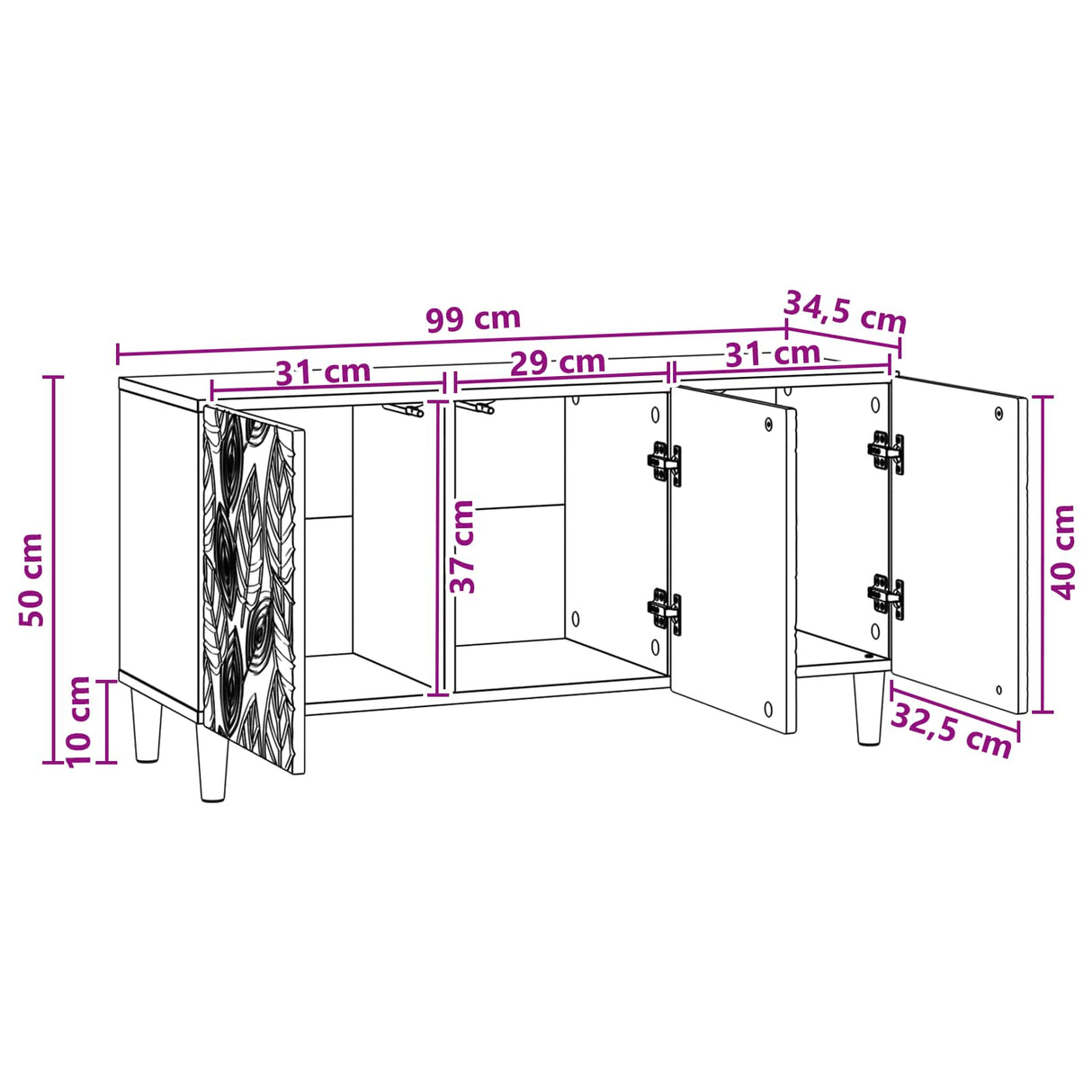 TV Cabinet 99 x 34.5 x 50 cm White Engineered Wood