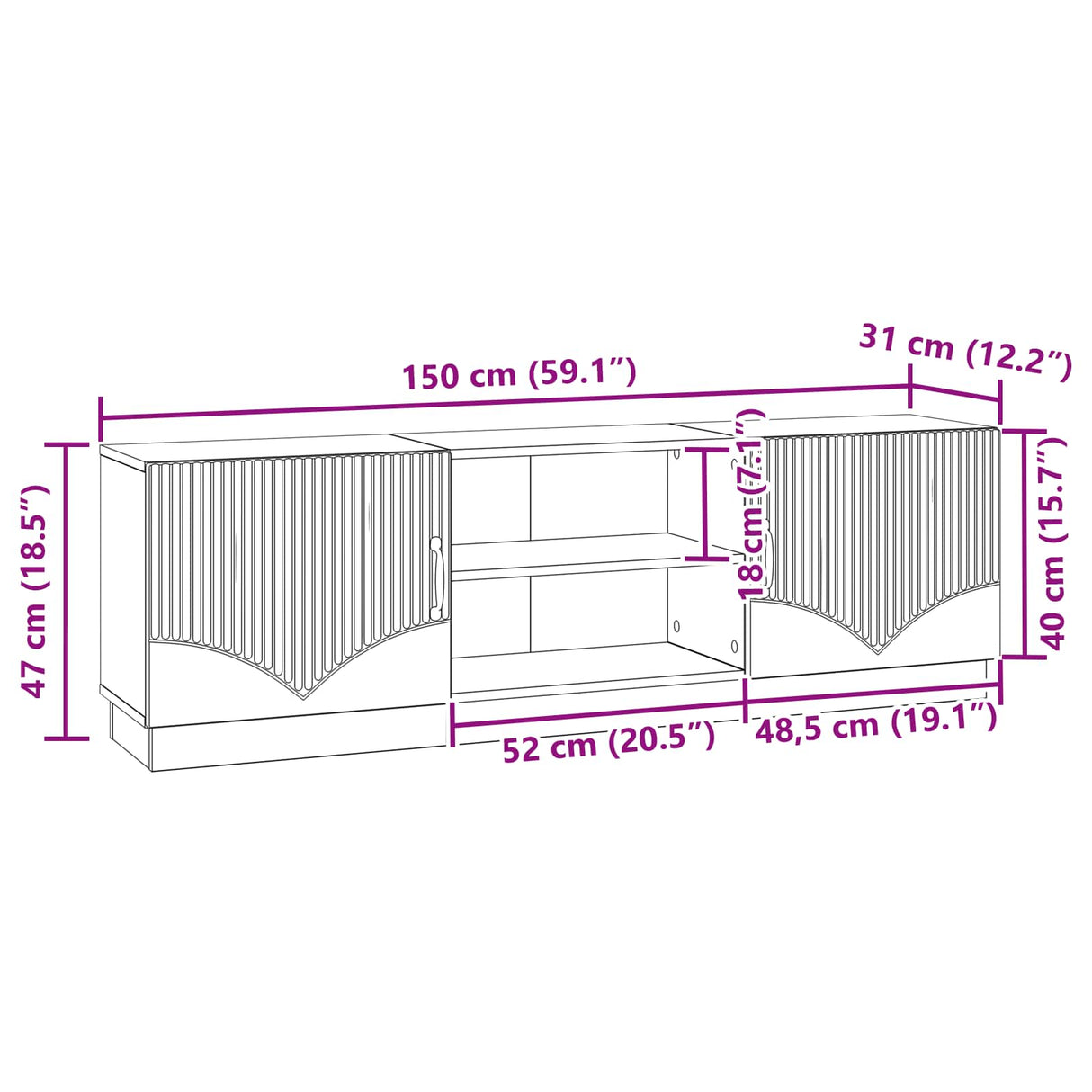TV Cabinet White 150 x 31 x 47 cm Engineered Wood