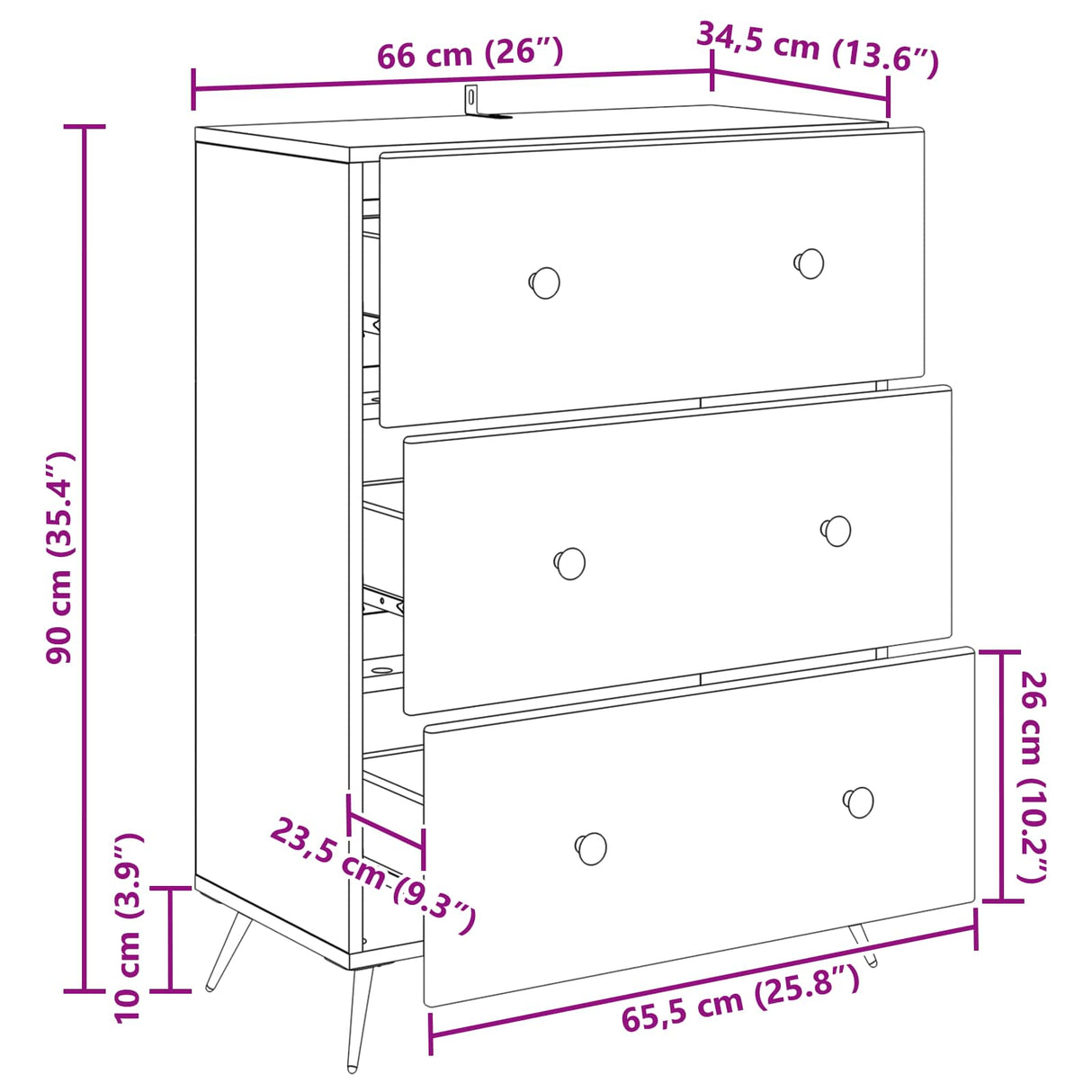 Drawer Cabinet White 66 x 34.5 x 90 cm Engineered Wood