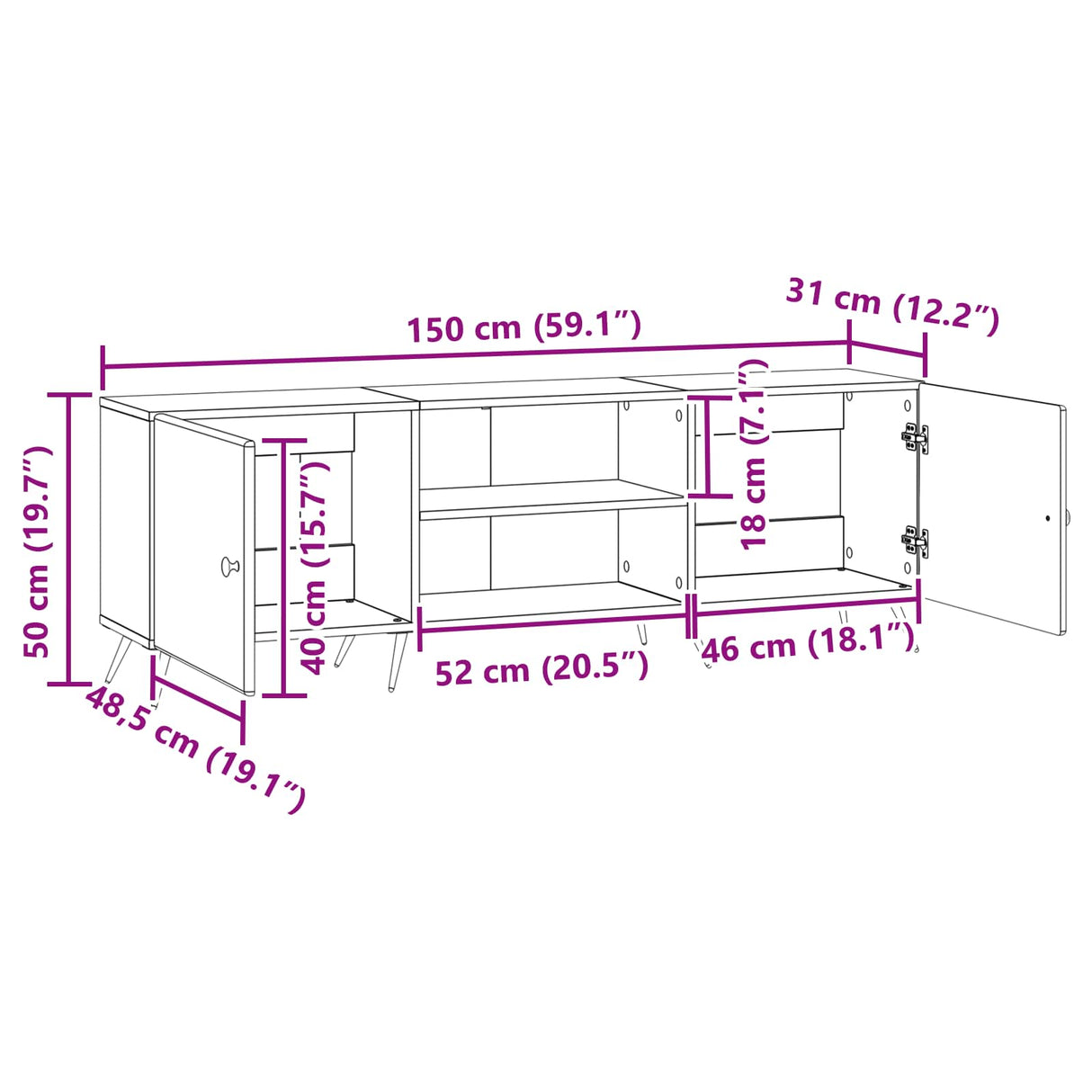 TV Cabinet 150 x 31 x 50 cm White Engineered Wood