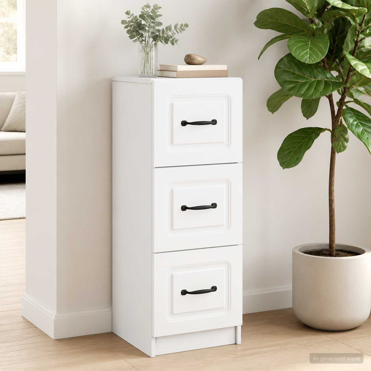 Drawer Cabinet White 33 x 34.5 x 87 cm Engineered Wood