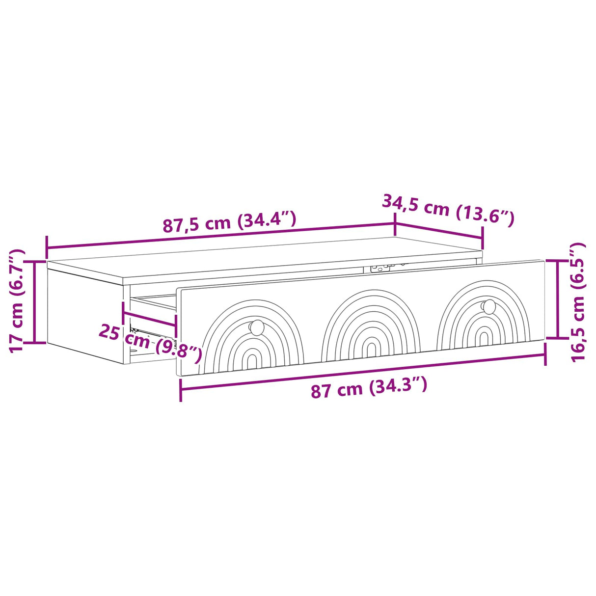 Wall-Mounted Side Table Wall-mounted White 87.5 x 34.5 x 17 cm