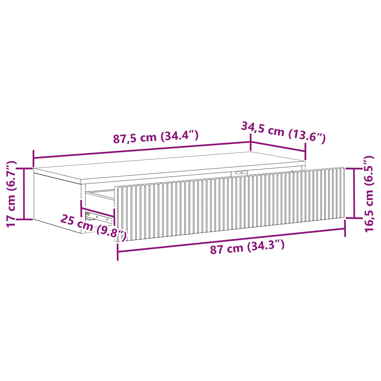 Wall-Mounted Side Table Wall-mounted White 87.5 x 34.5 x 17 cm