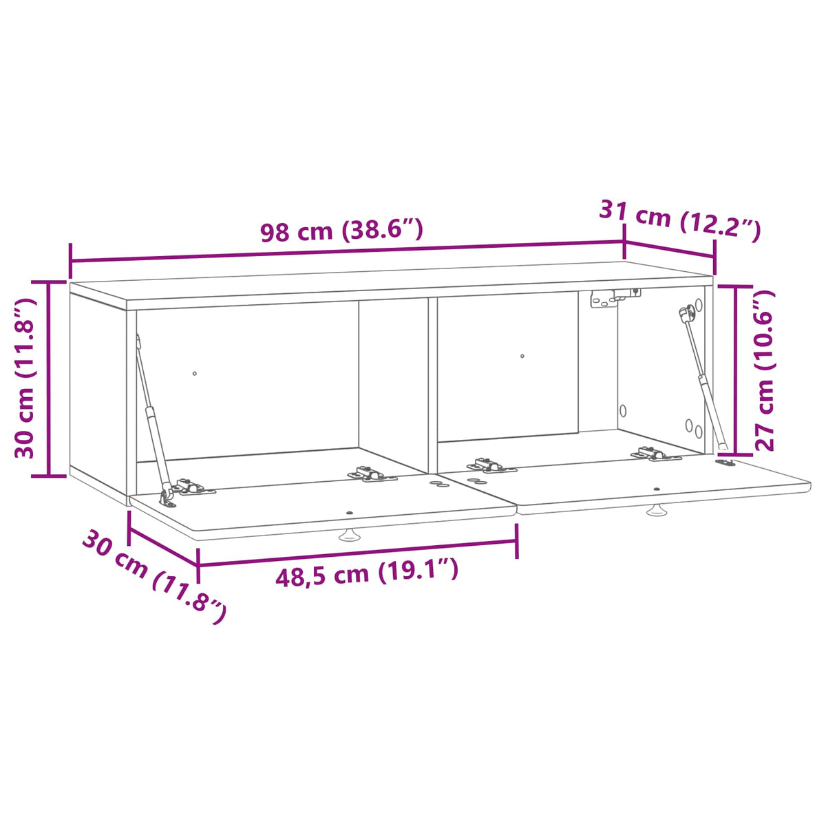 Wall-Mounted TV Cabinet 98 x 31 x 30 cm White Engineered Wood