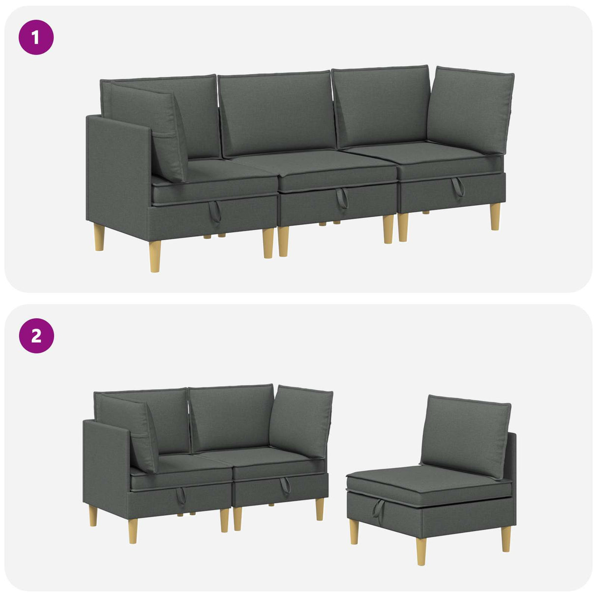 Modular Sofa Set with Storage 3 pcs Dark Grey Fabric