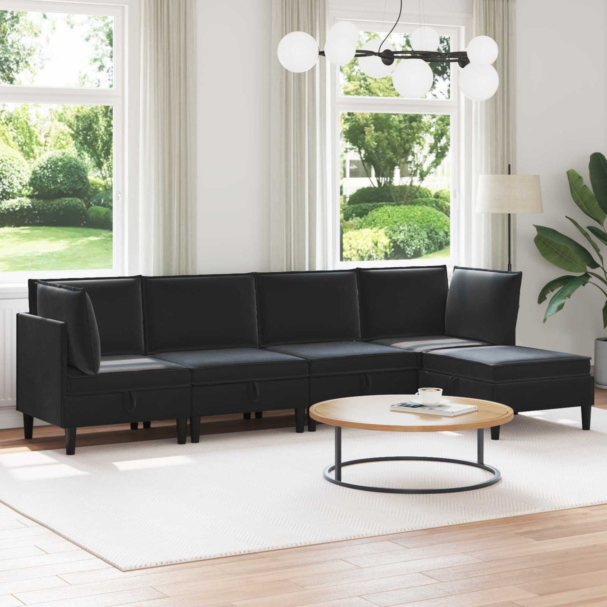 Living Room Furniture Set 5 pcs Black Velvet