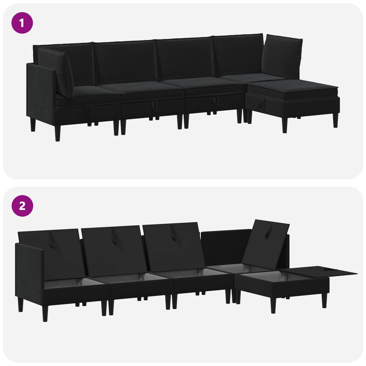 Living Room Furniture Set 5 pcs Black Velvet