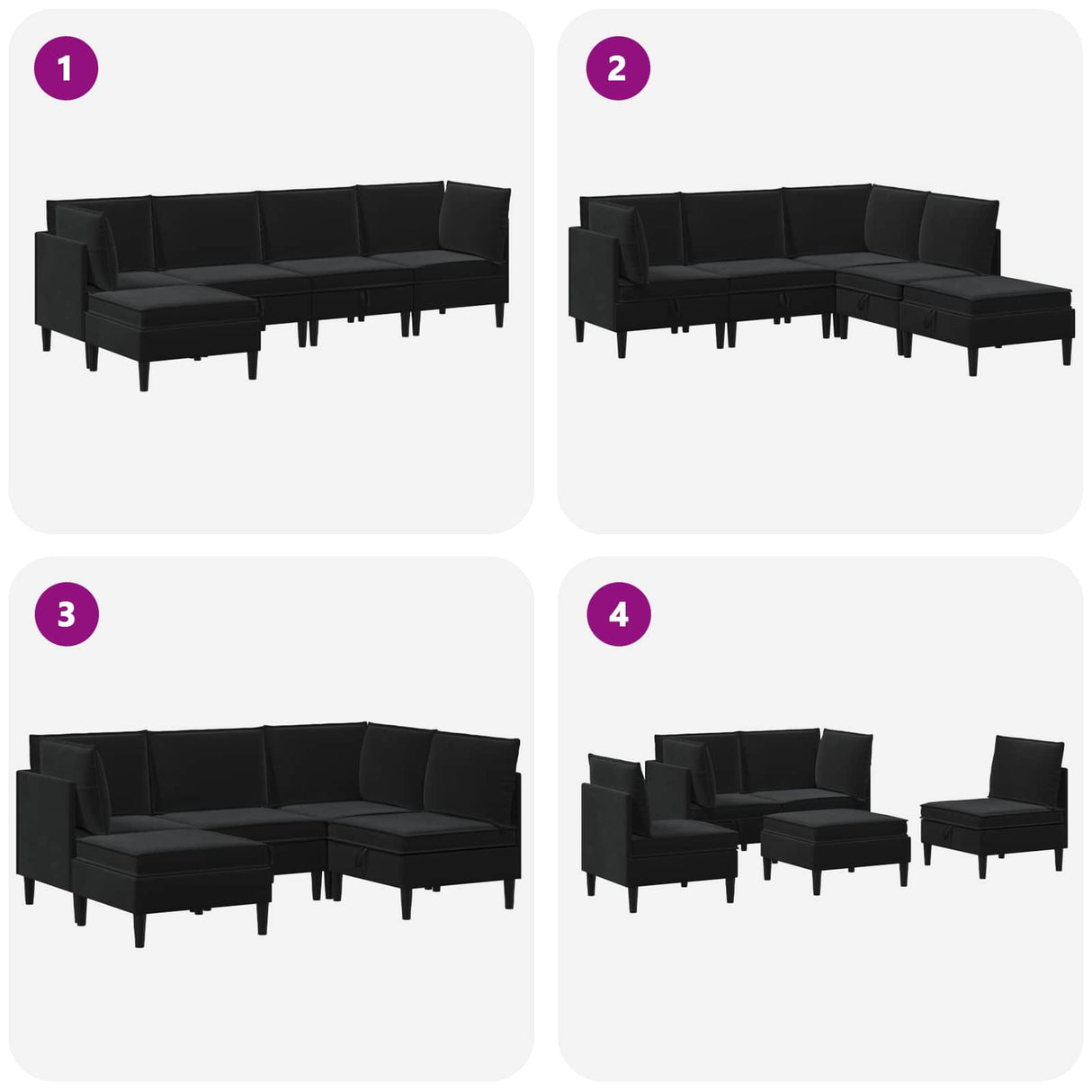 Living Room Furniture Set 5 pcs Black Velvet