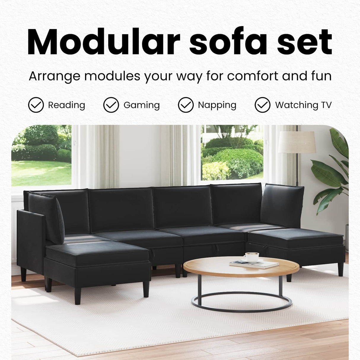 Living Room Furniture Set with Cushion 6 pcs Black Velvet