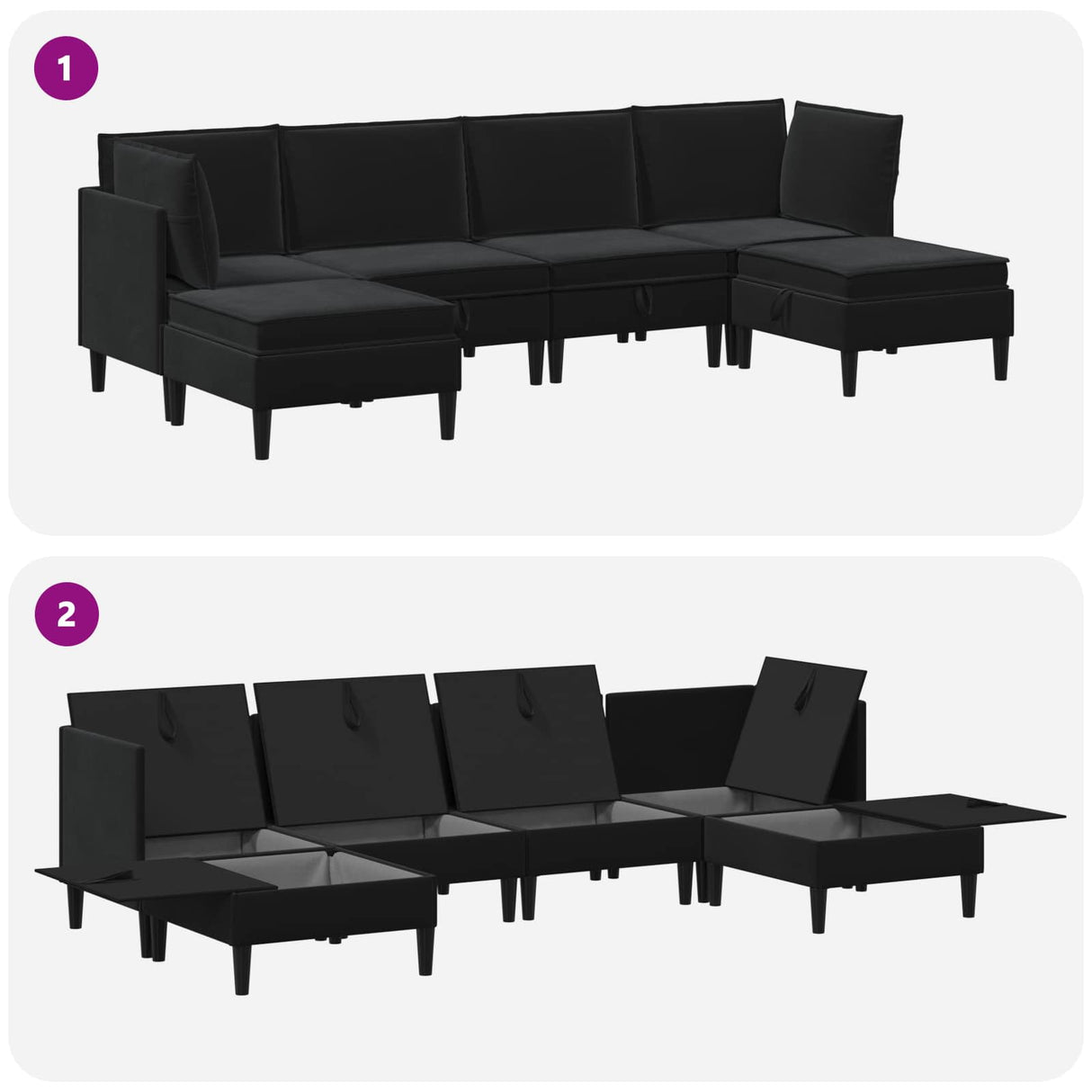 Living Room Furniture Set 6 pcs Black Velvet