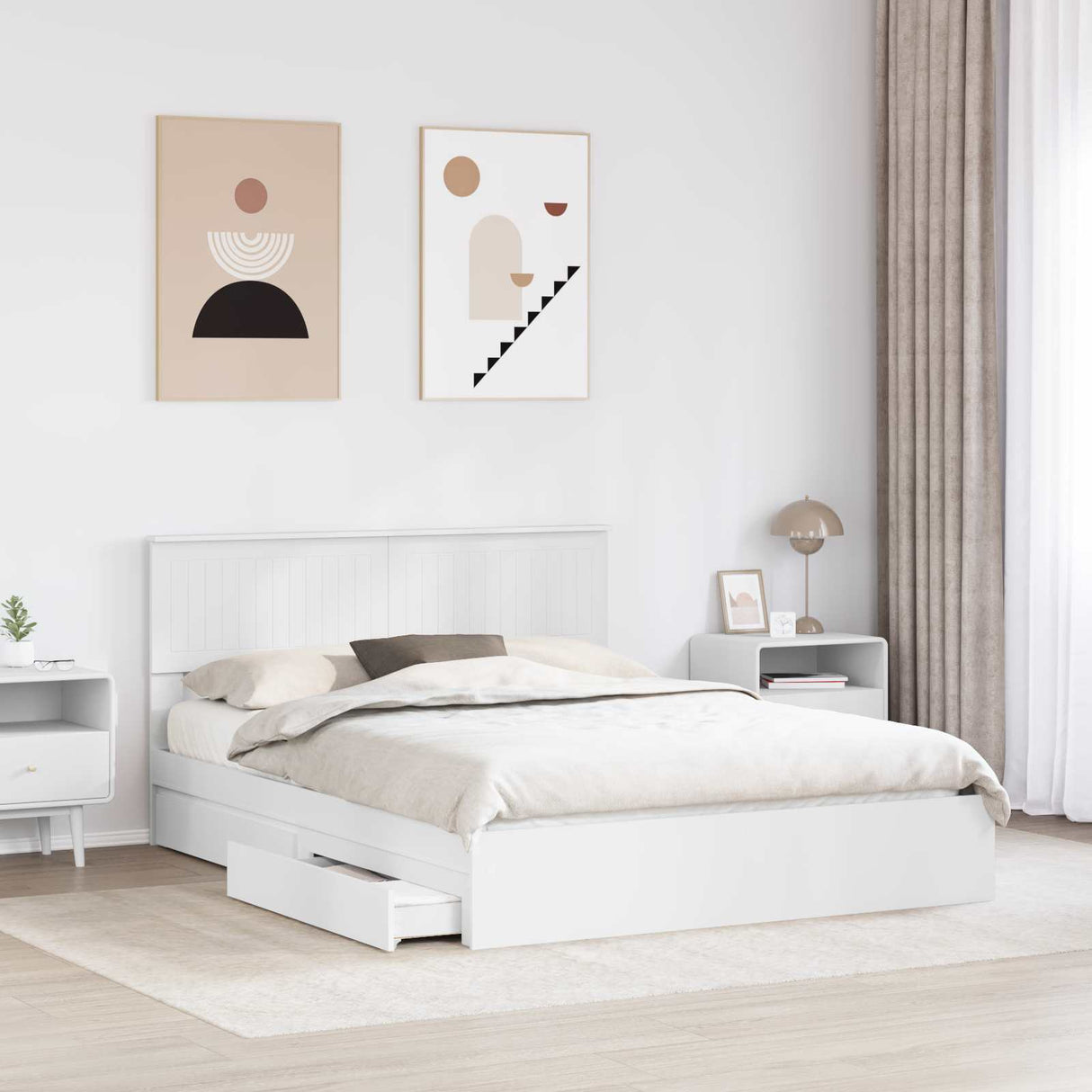 Bed Frame with Drawer Manual White 150 x 200 cm Engineered Wood